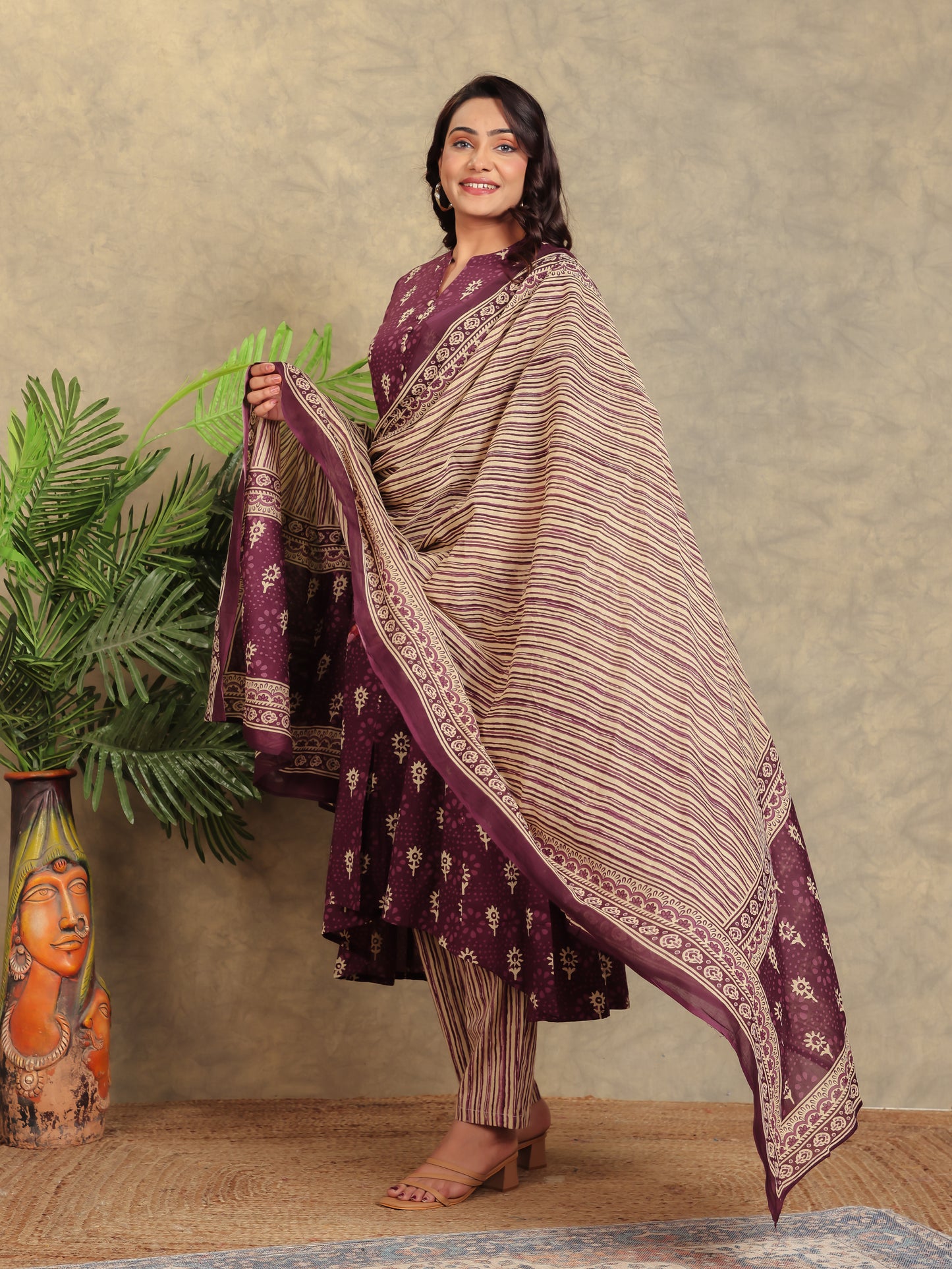Voile Cotton Floral Purple Dupatta