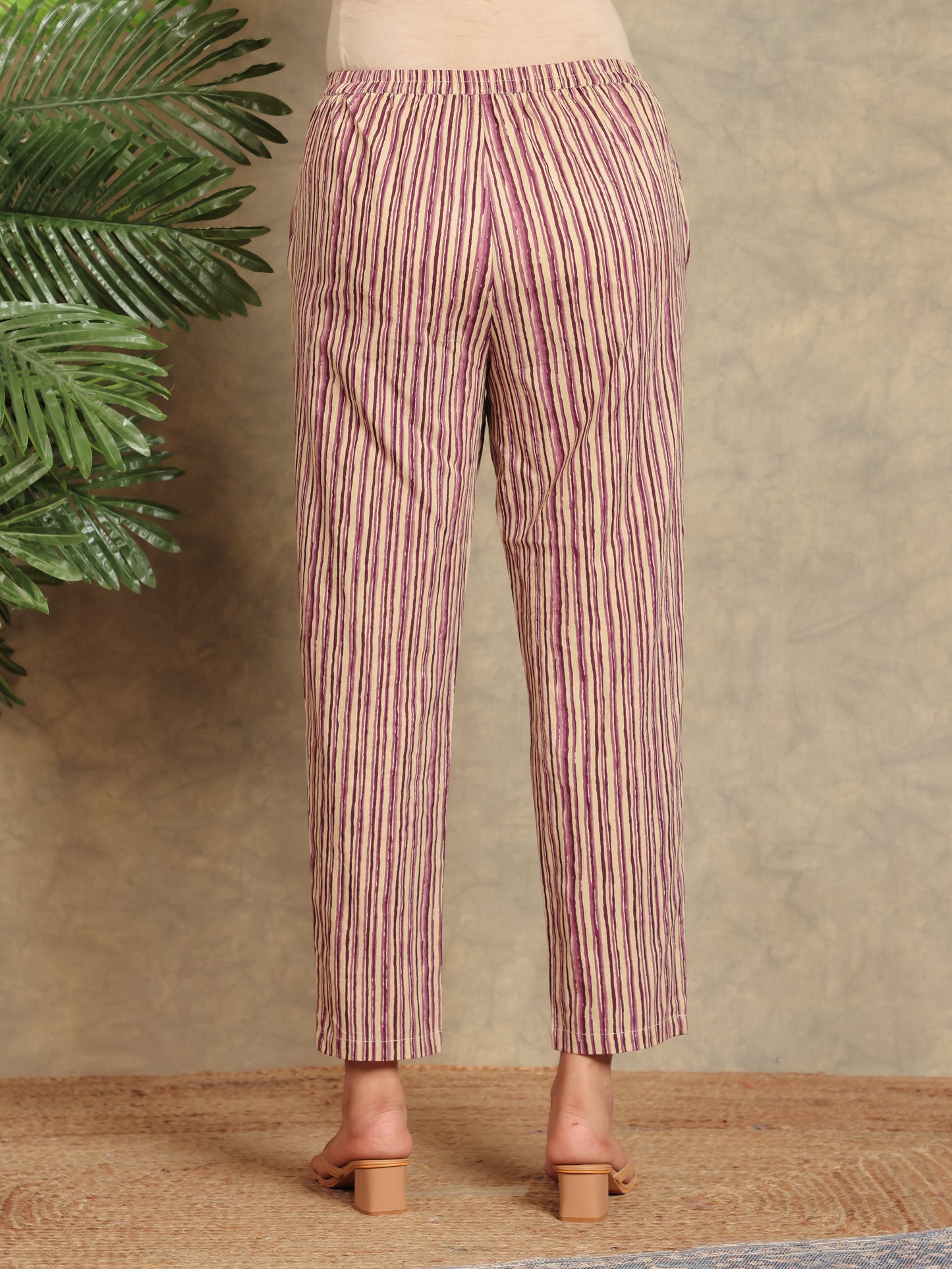 Soft Cotton Striped Purple Tapered Trousers