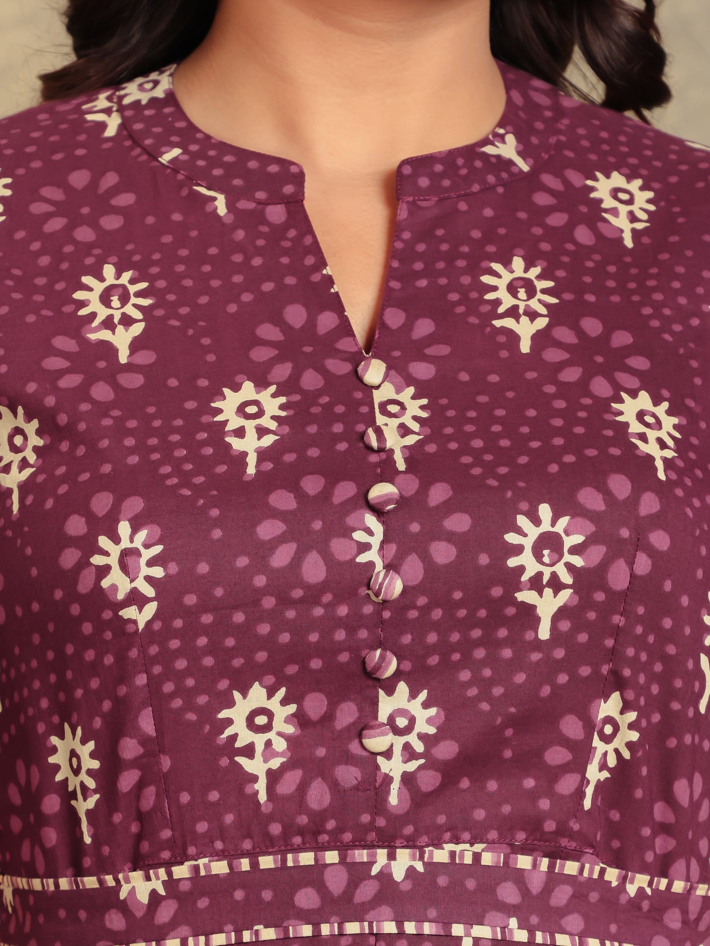 Soft Cotton Floral High Low Purple Kurta