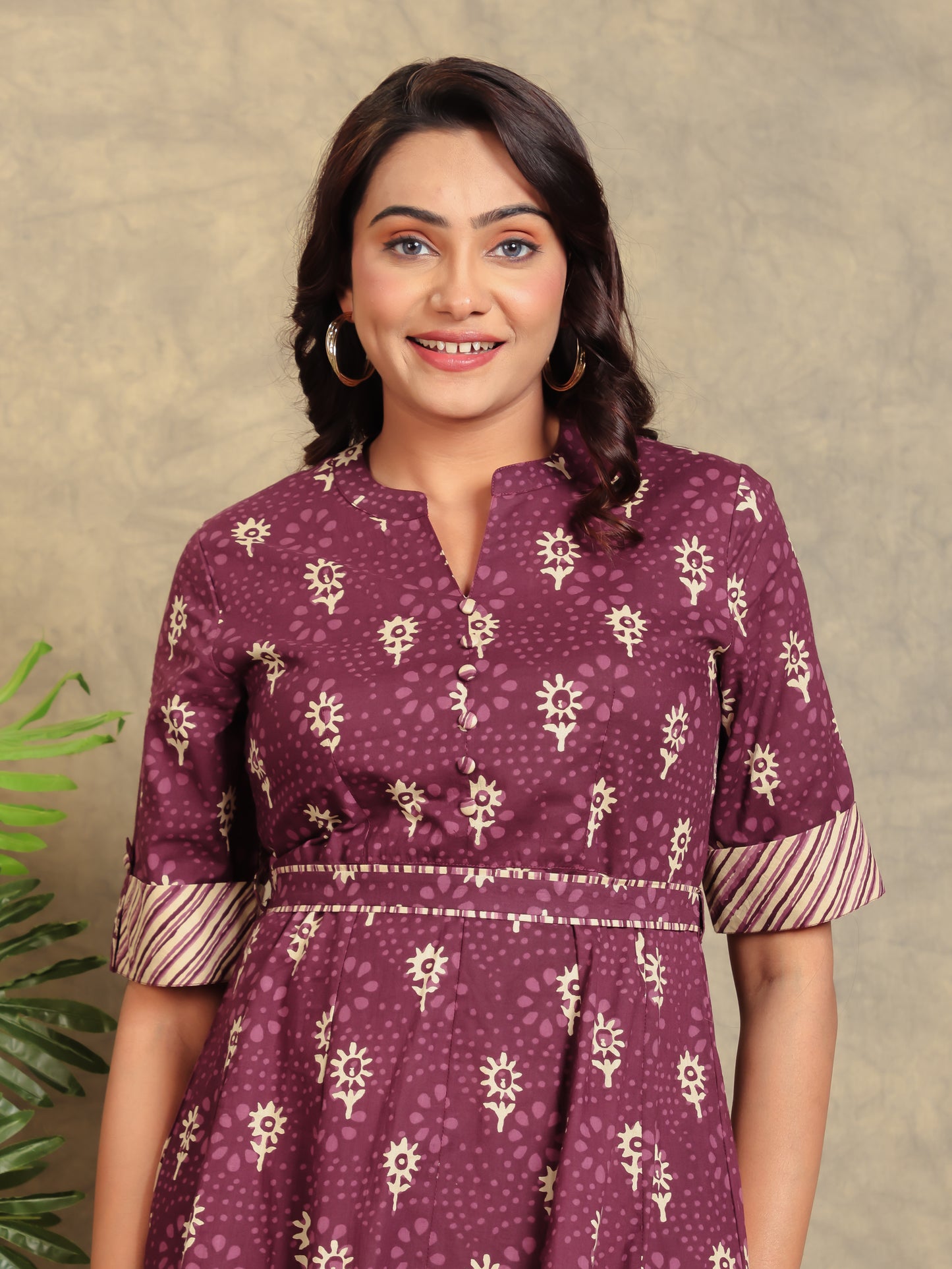 Soft Cotton Floral High Low Purple Kurta