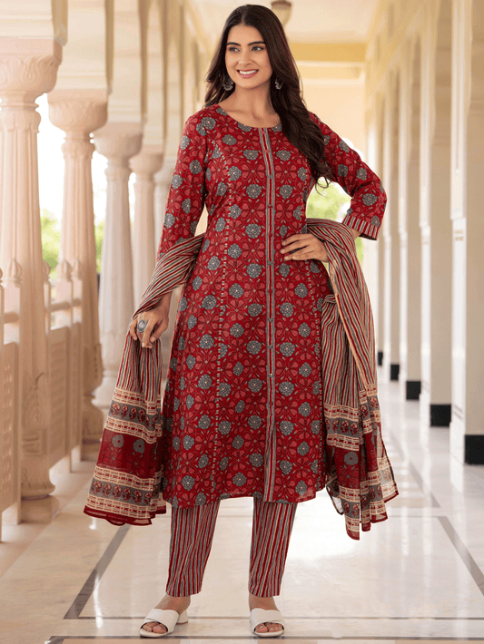 Cotton Voile Striped Maroon Dupatta