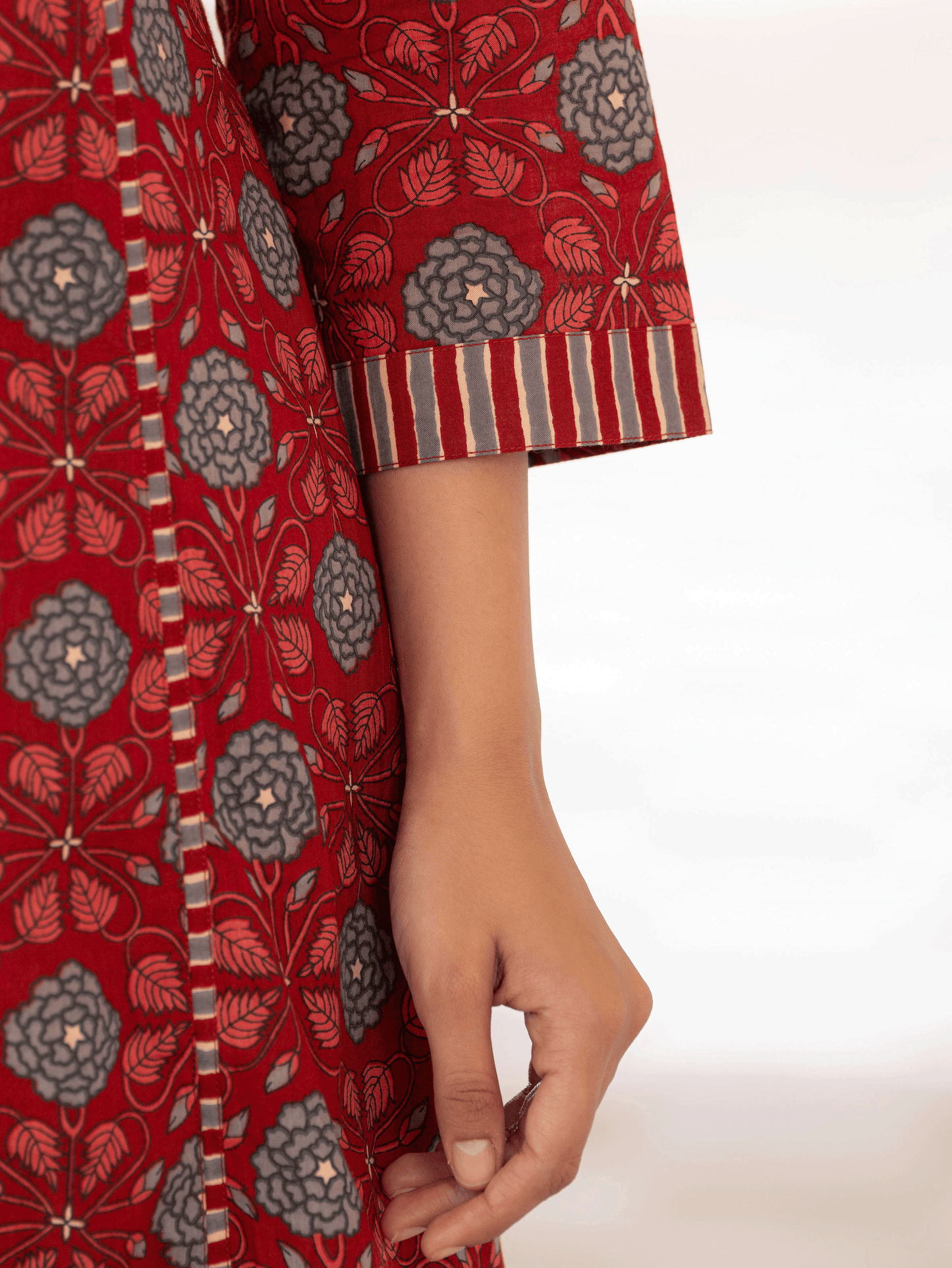 Soft Cotton Floral A-line Maroon Kurta