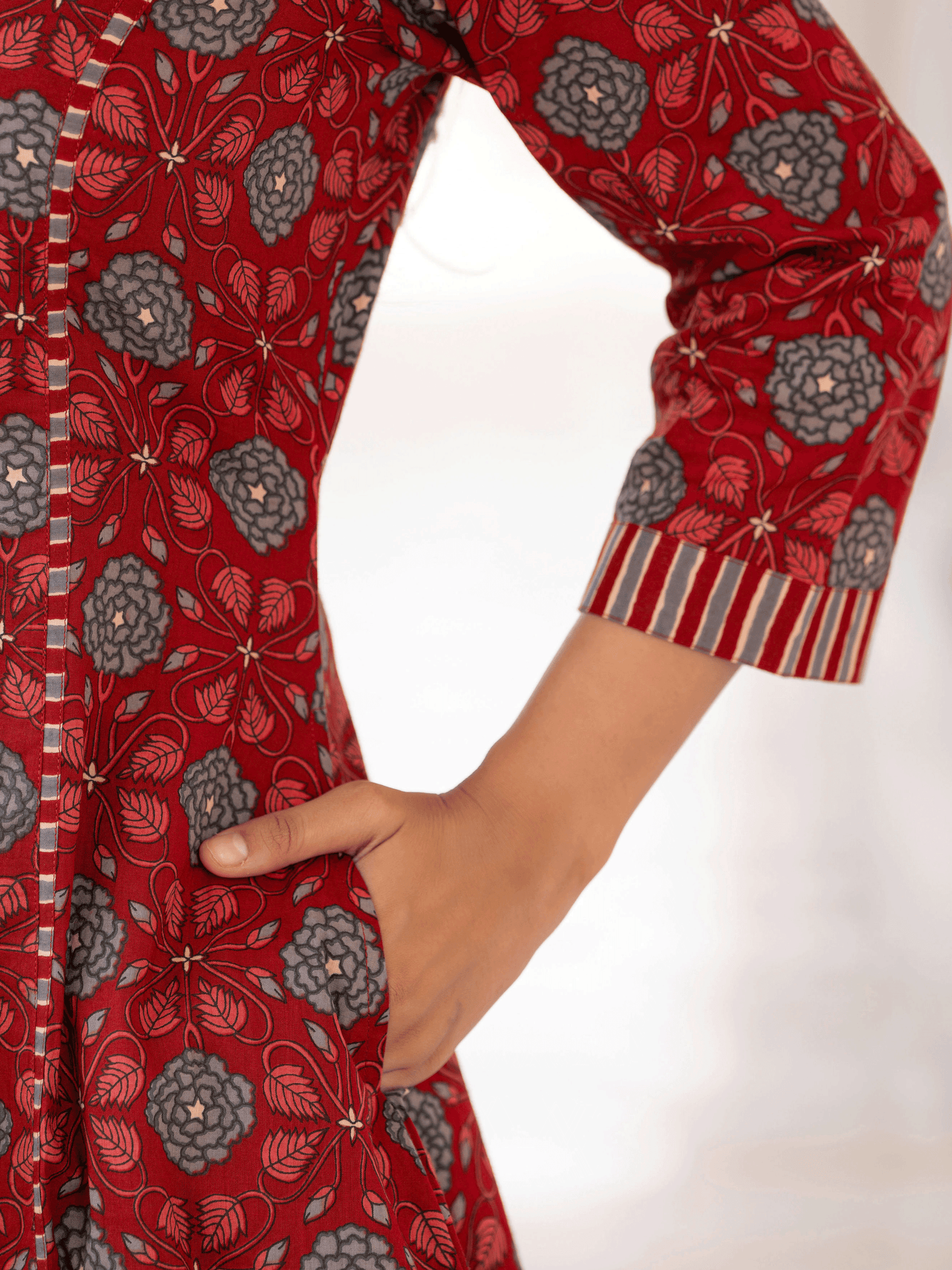 Soft Cotton Floral Flared Maroon Kurta