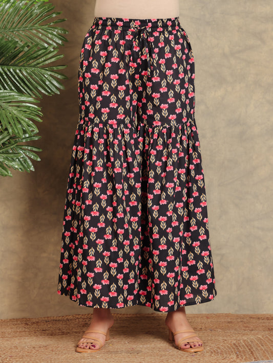 Soft Cotton Floral Black Sharara