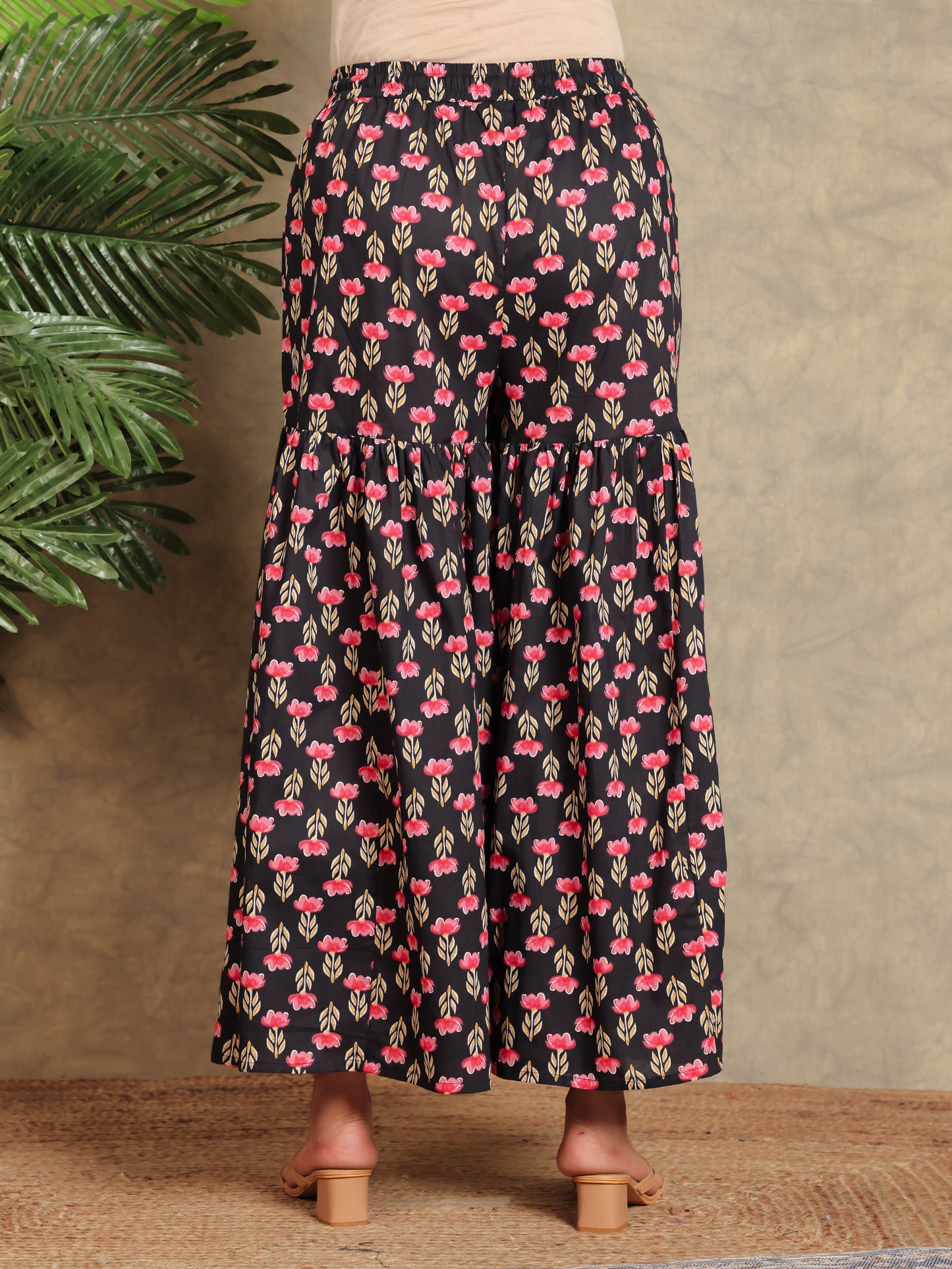 Soft Cotton Floral Black Sharara