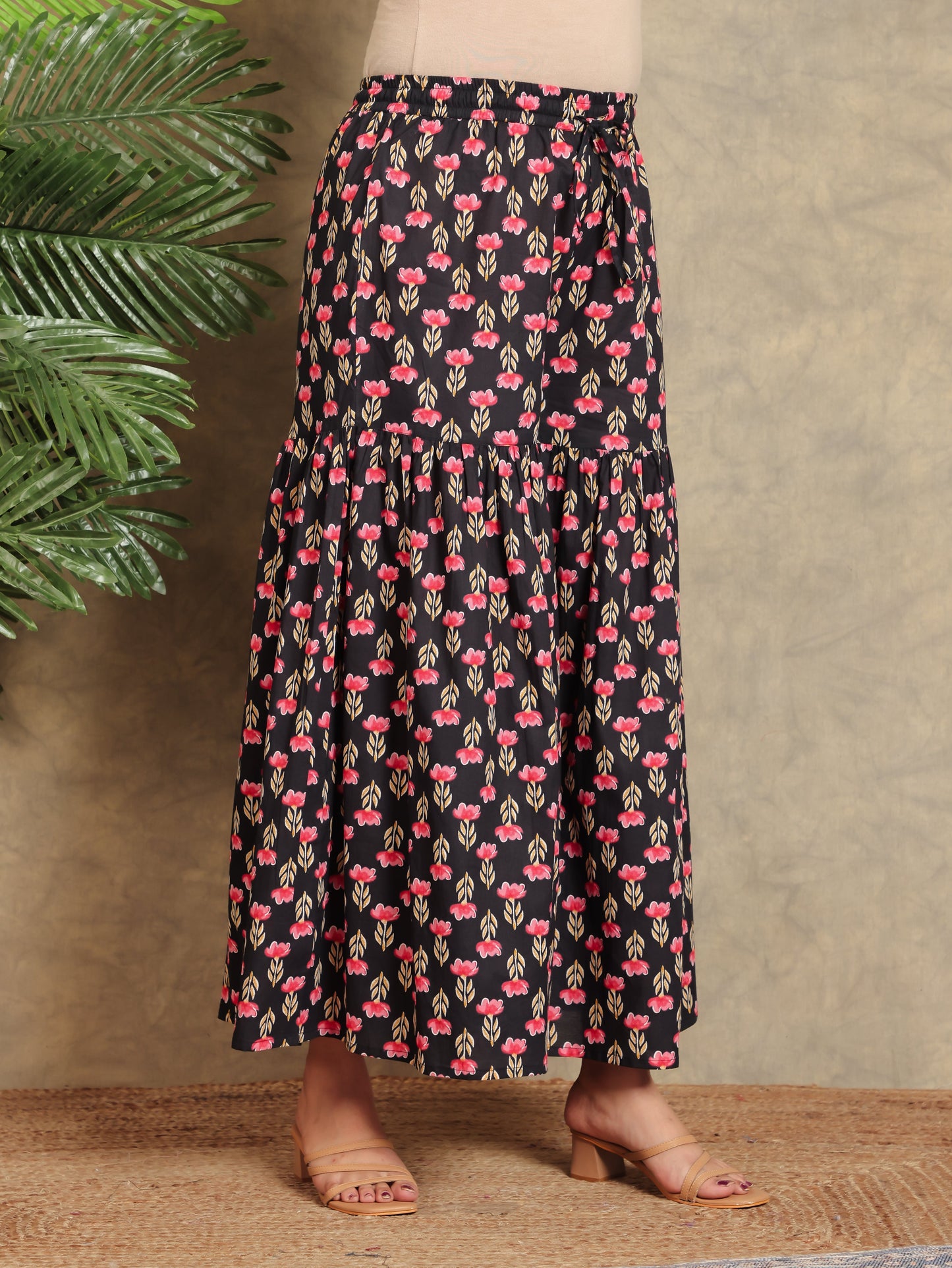 Soft Cotton Floral Straight Black Kurta