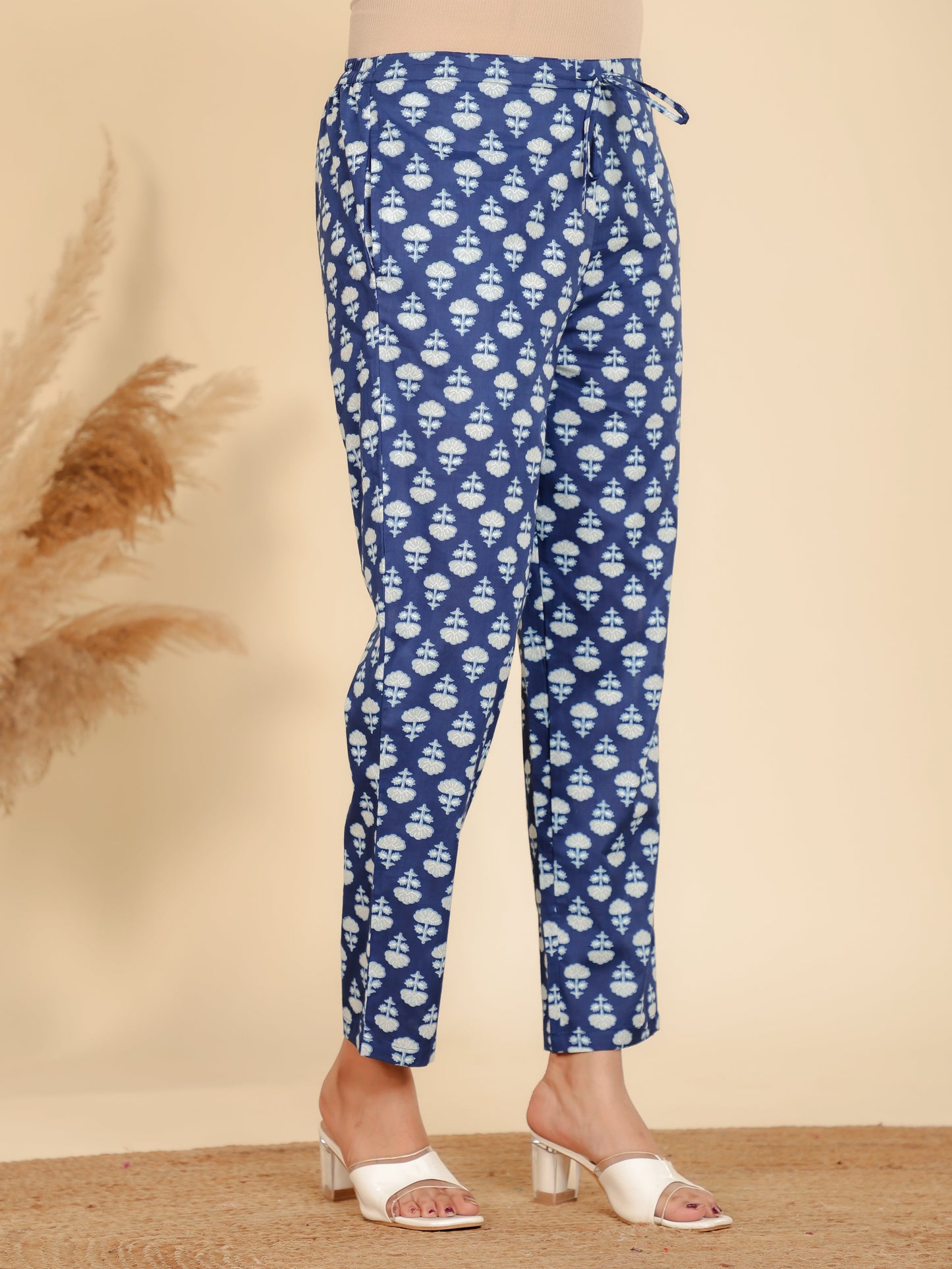 Soft Cotton Floral Blue Tapered Trousers