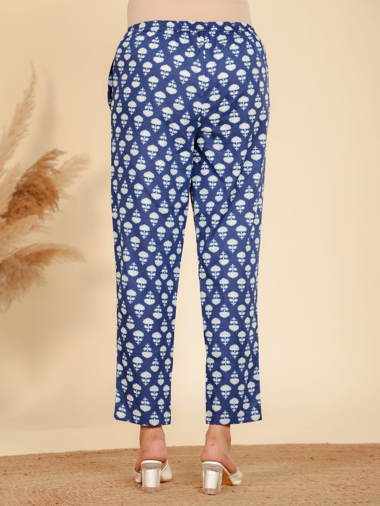 Soft Cotton Floral Blue Tapered Trousers