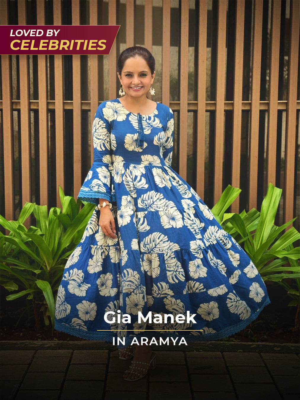 Soft Cotton Foliage Anarkali Blue Dress
