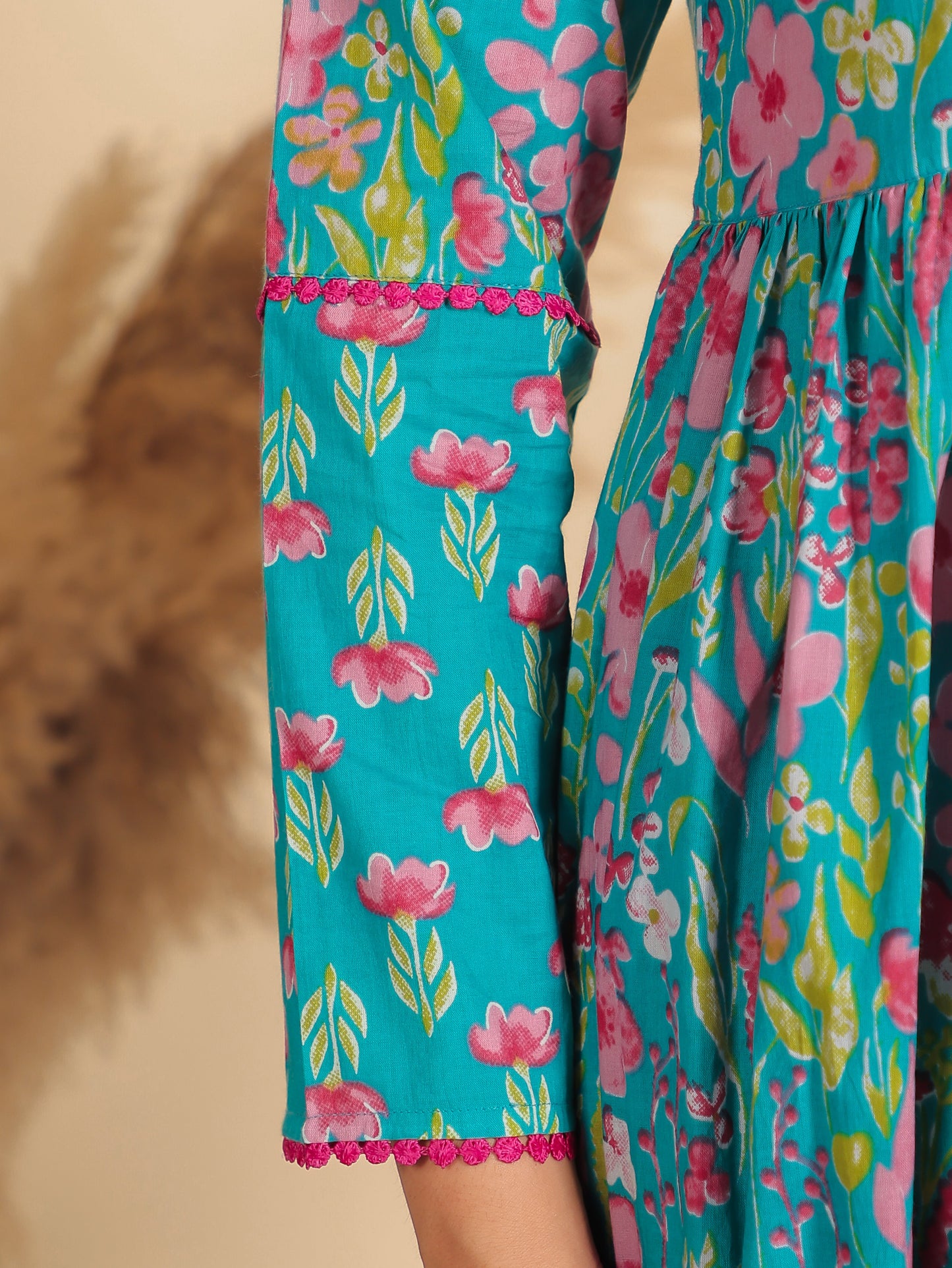 Soft Cotton Floral Anarkali Blue Kurta