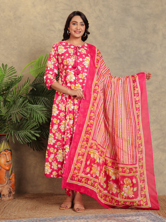 Voile Cotton Striped Pink Dupatta