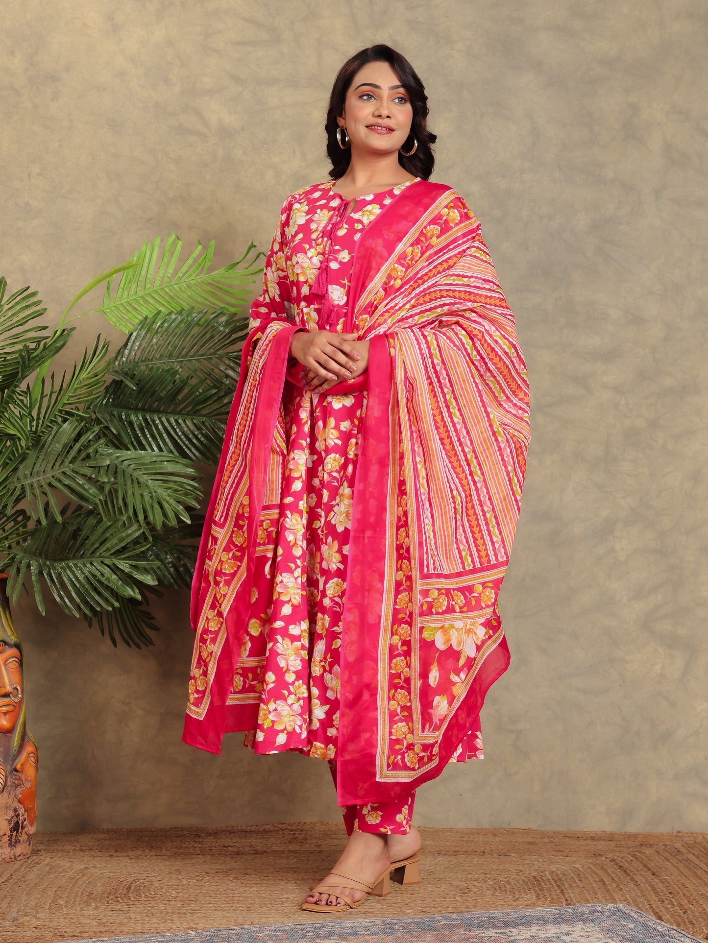 Voile Cotton Striped Pink Dupatta