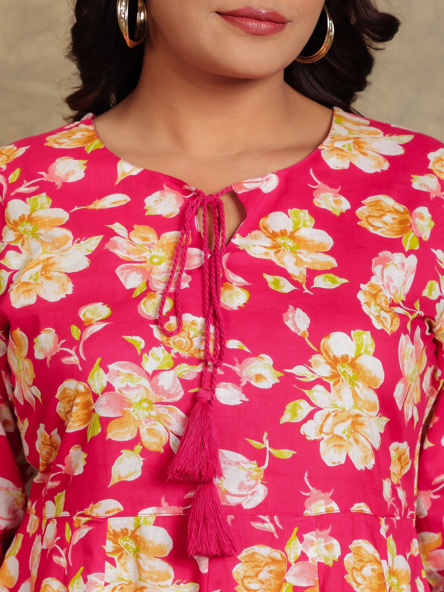 Soft Cotton Floral Flared Pink Kurta
