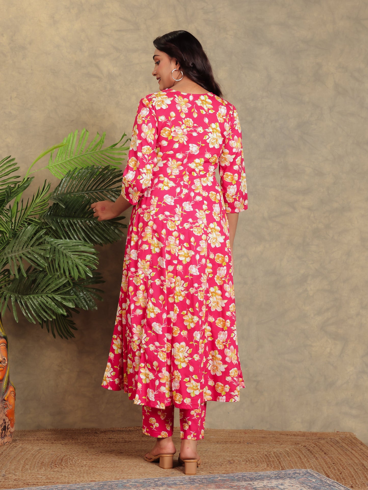 Soft Cotton Floral Flared Pink Kurta