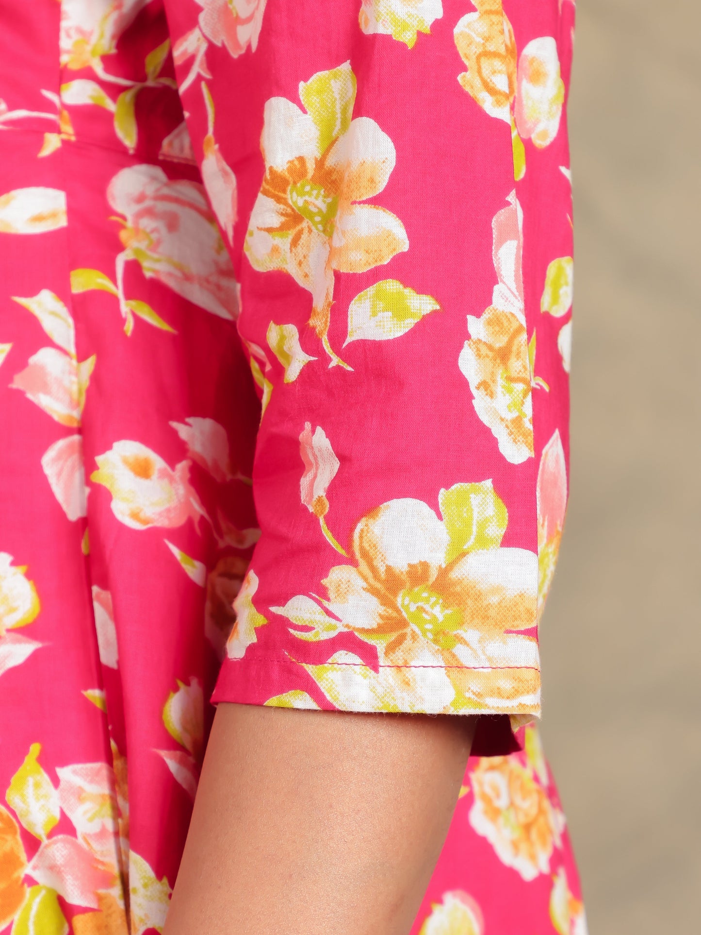 Soft Cotton Floral Flared Pink Kurta