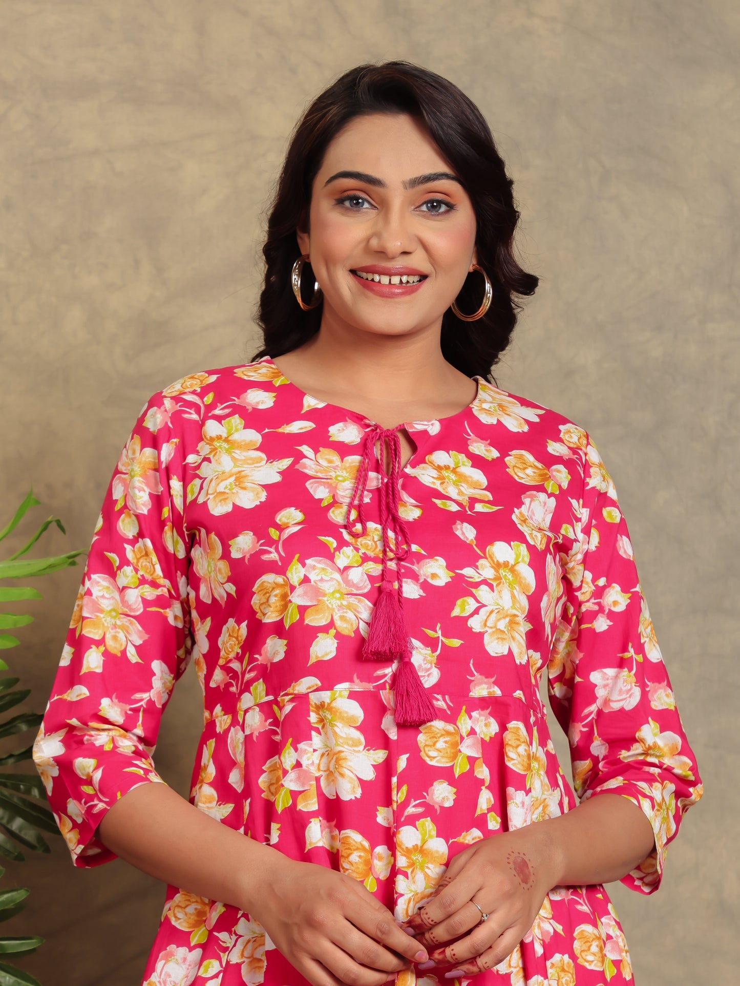 Soft Cotton Floral Flared Pink Kurta