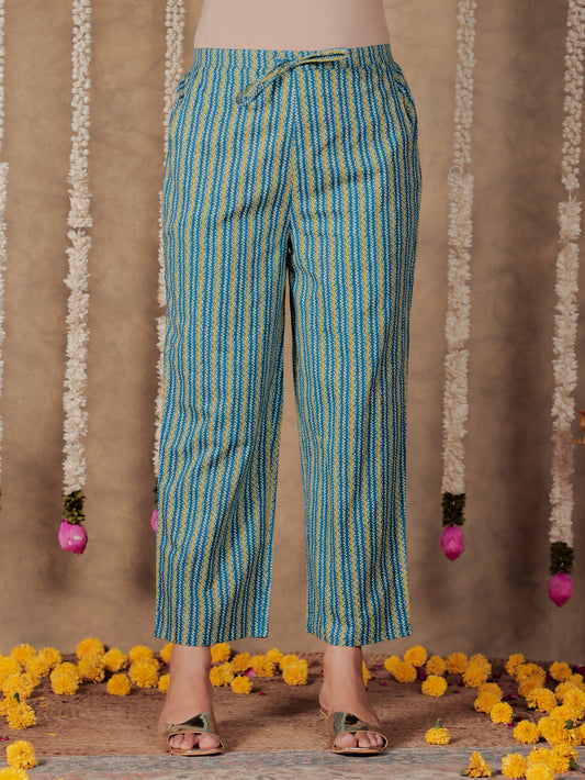 Soft Cotton Floral Blue Tapered Trousers