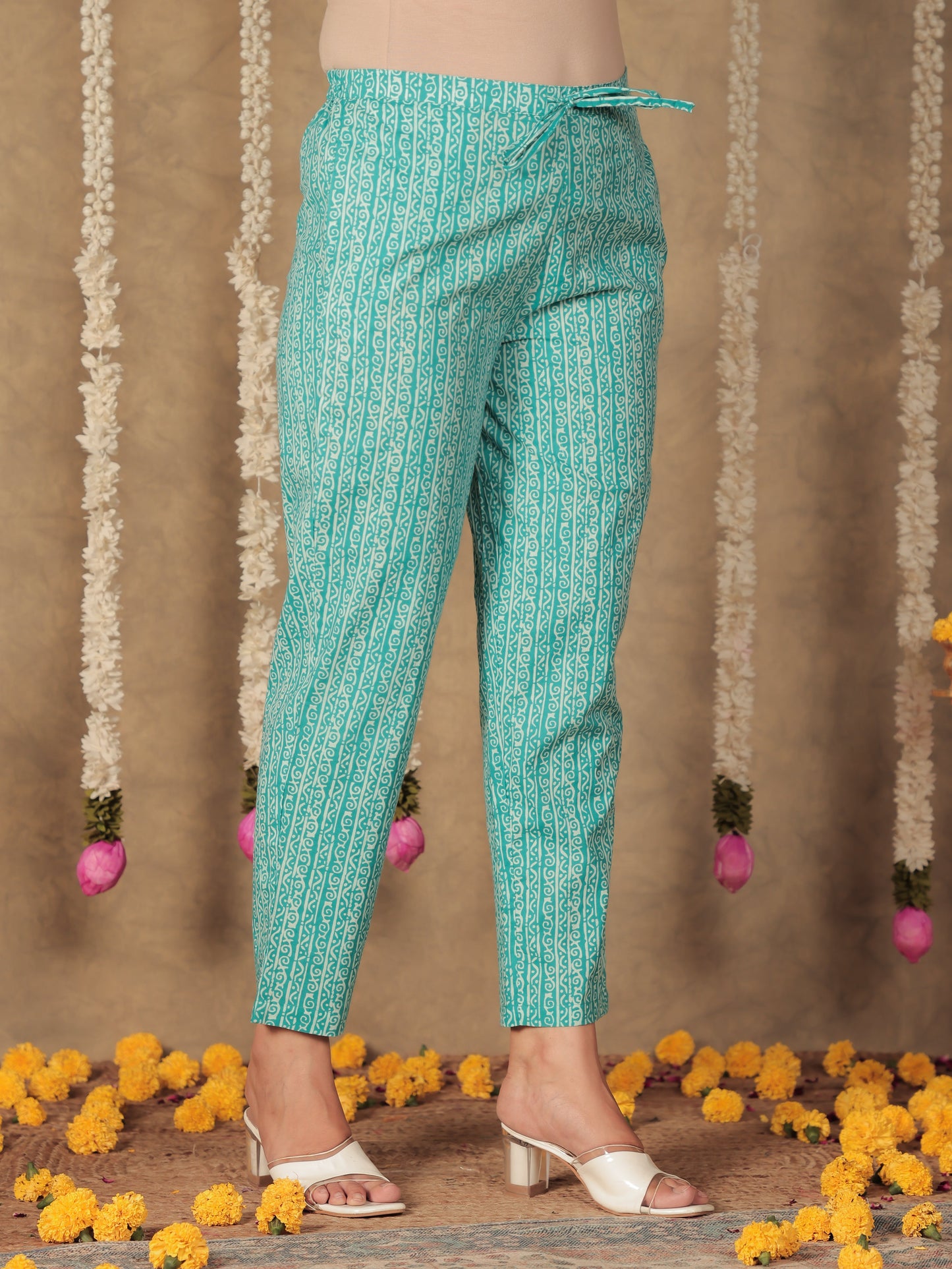 Soft Cotton Block Blue Tapered Trousers