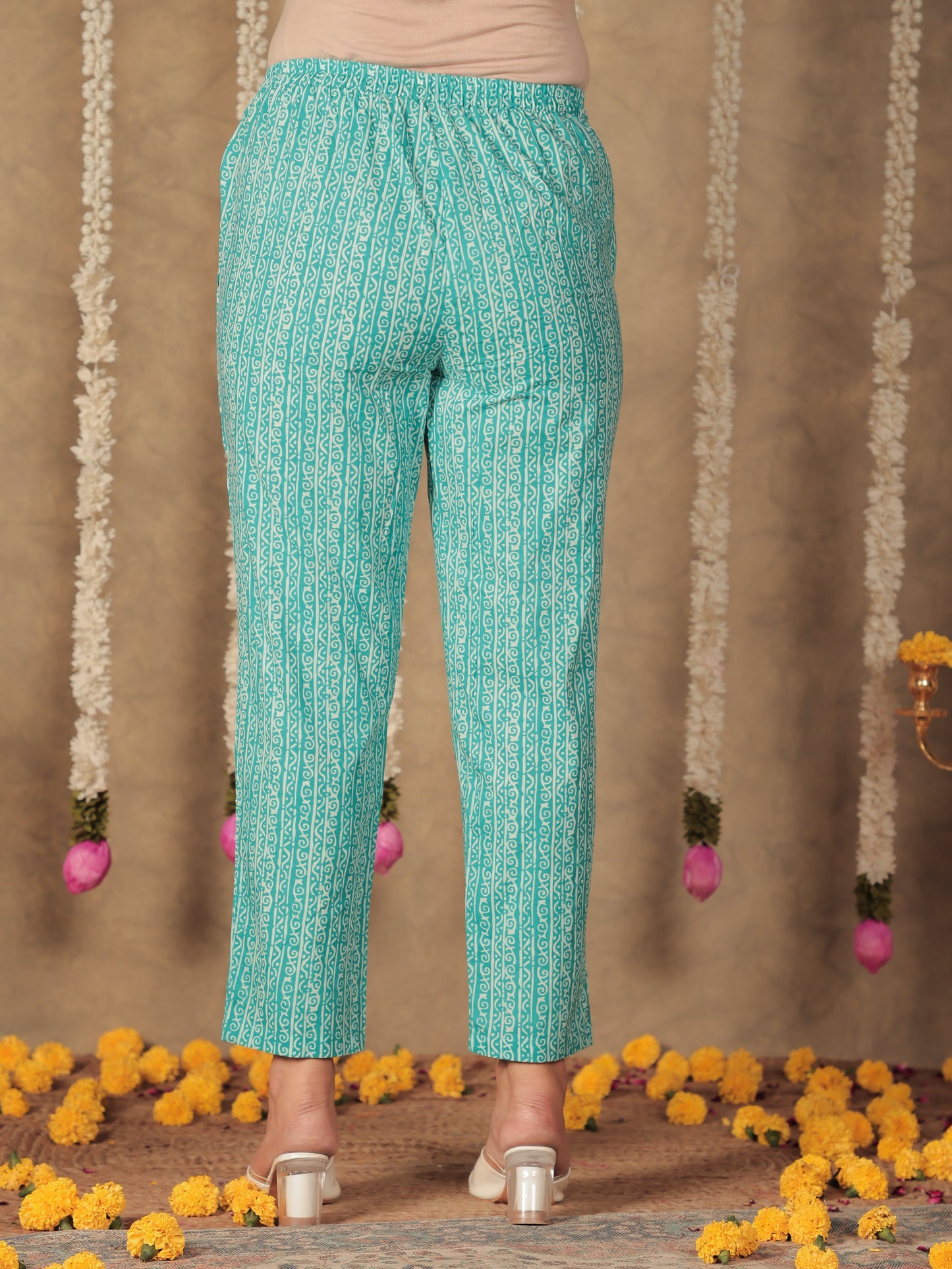 Soft Cotton Block Blue Tapered Trousers