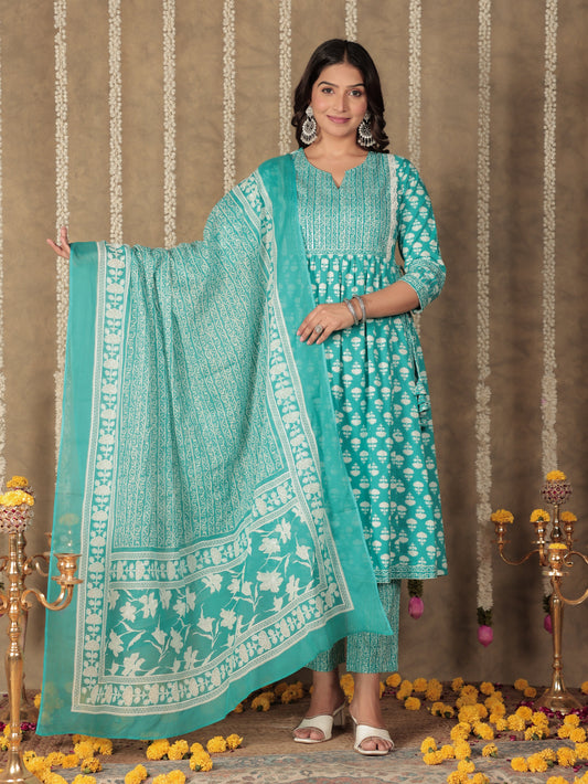 Voile Cotton Block Blue Dupatta