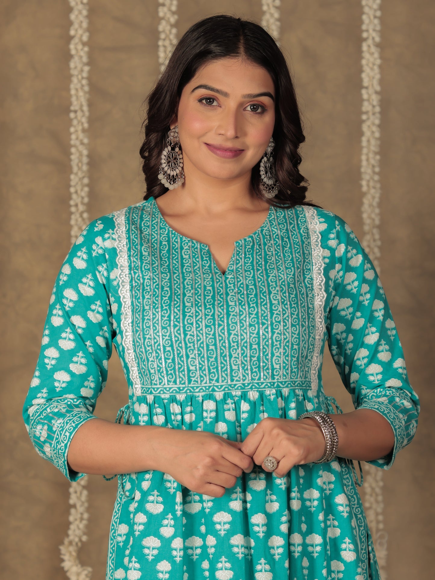 Soft Cotton Block A-line Blue Kurta