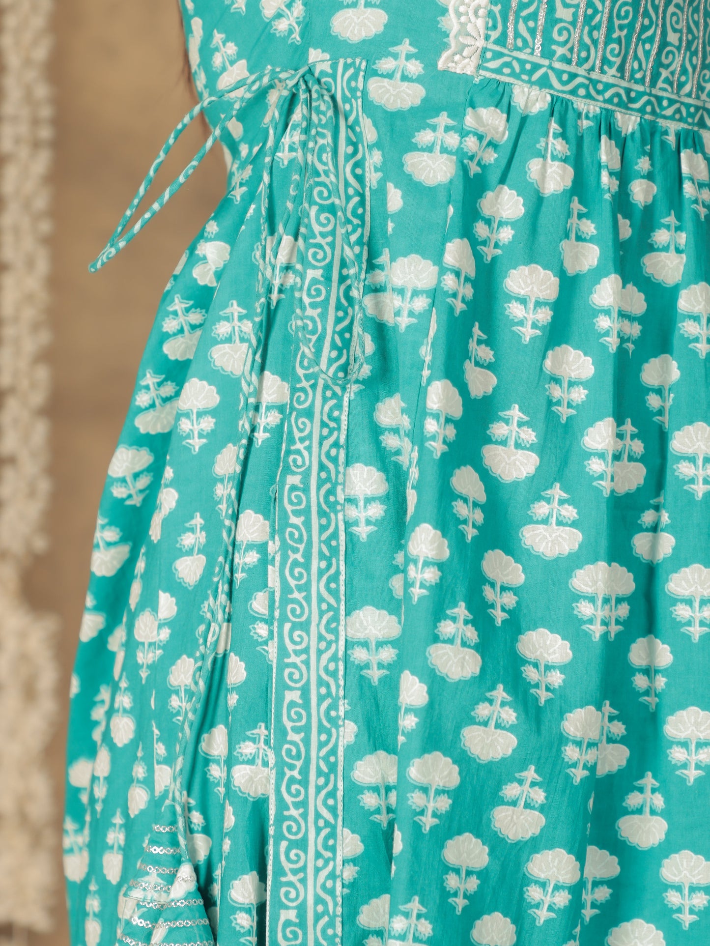 Soft Cotton Block A-line Blue Kurta