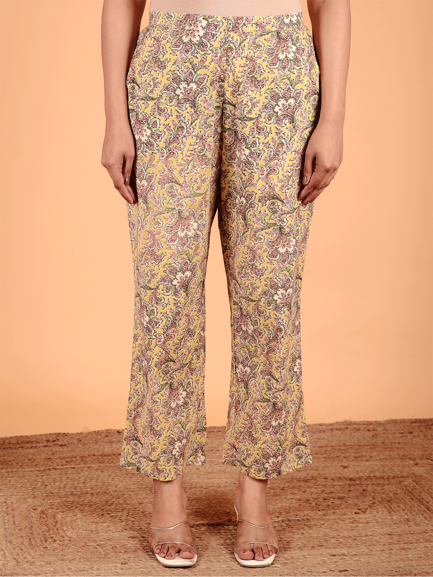 Soft Cotton Floral Yellow Straight Trousers