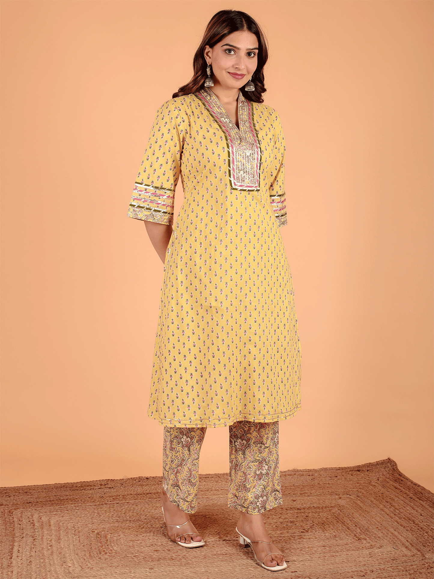 Soft Cotton Butti Straight Yellow Kurta