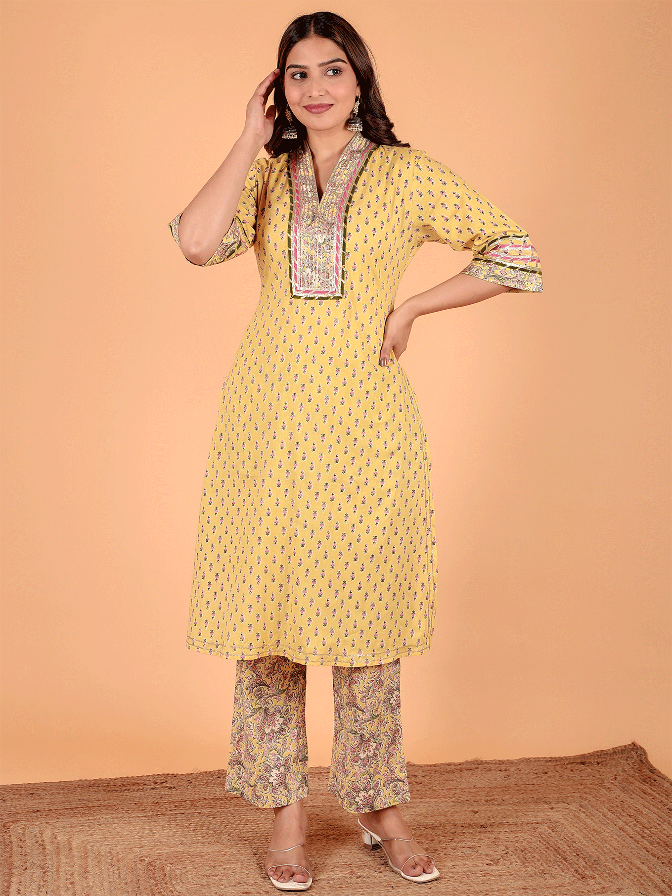 Soft Cotton Butti Straight Yellow Kurta