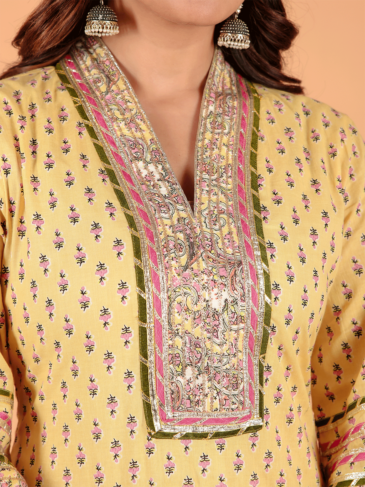 Soft Cotton Butti Straight Yellow Kurta