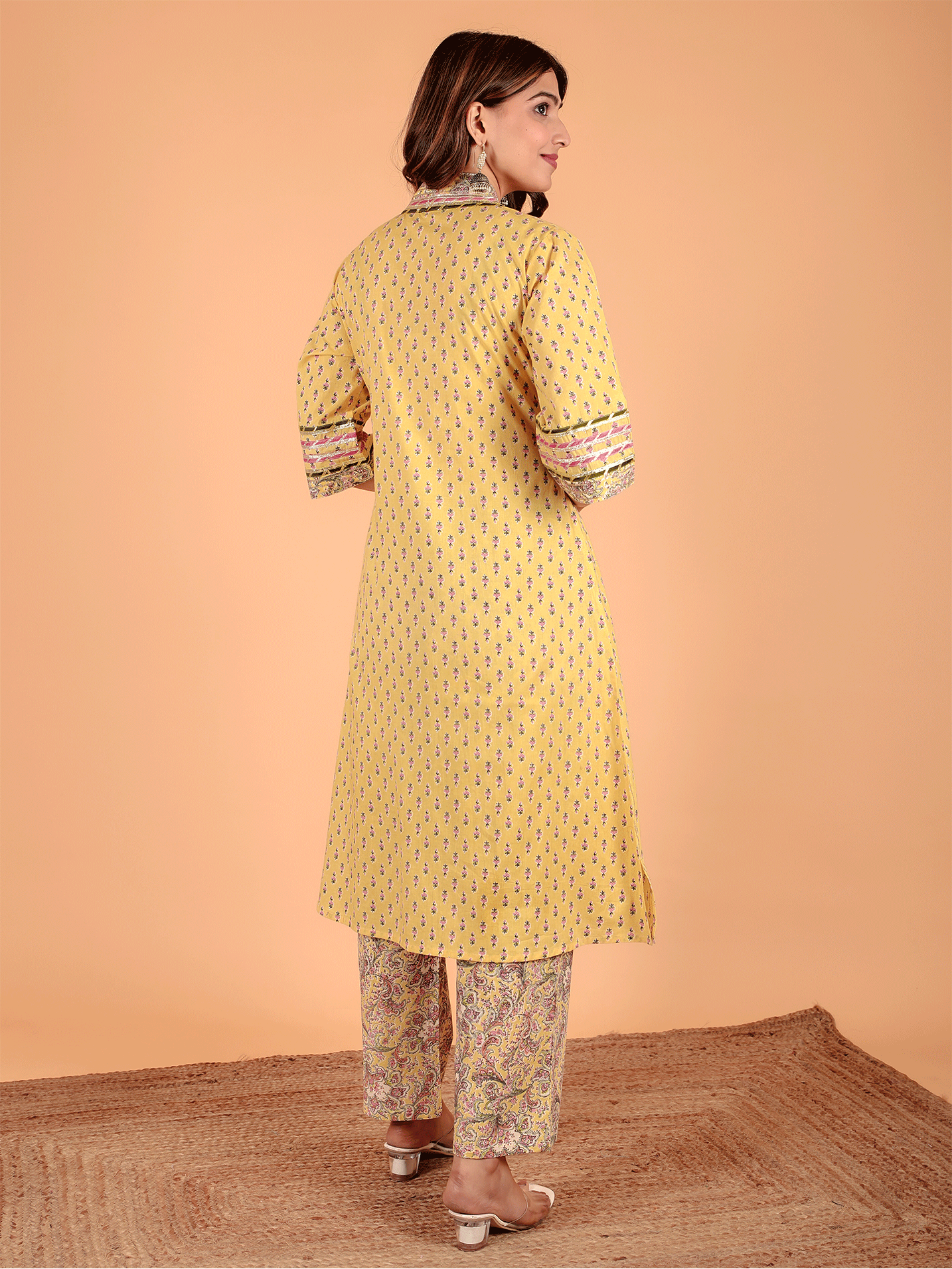 Soft Cotton Butti Straight Yellow Kurta