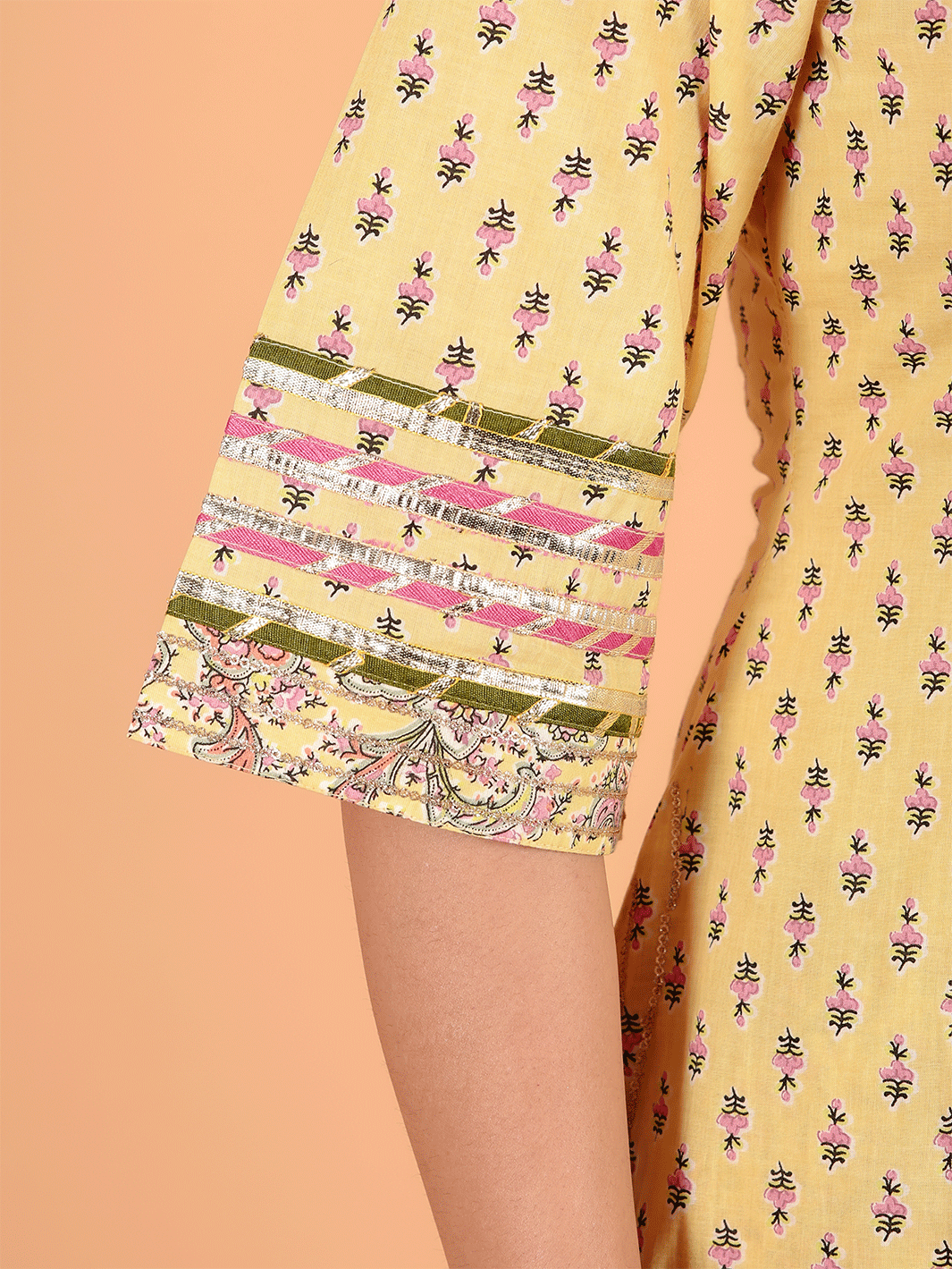 Soft Cotton Butti Straight Yellow Kurta