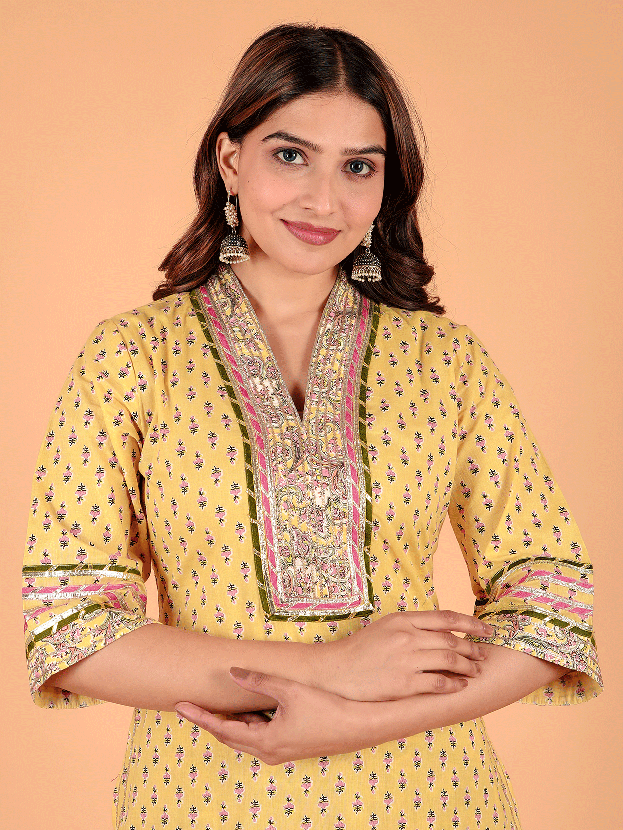 Soft Cotton Butti Straight Yellow Kurta