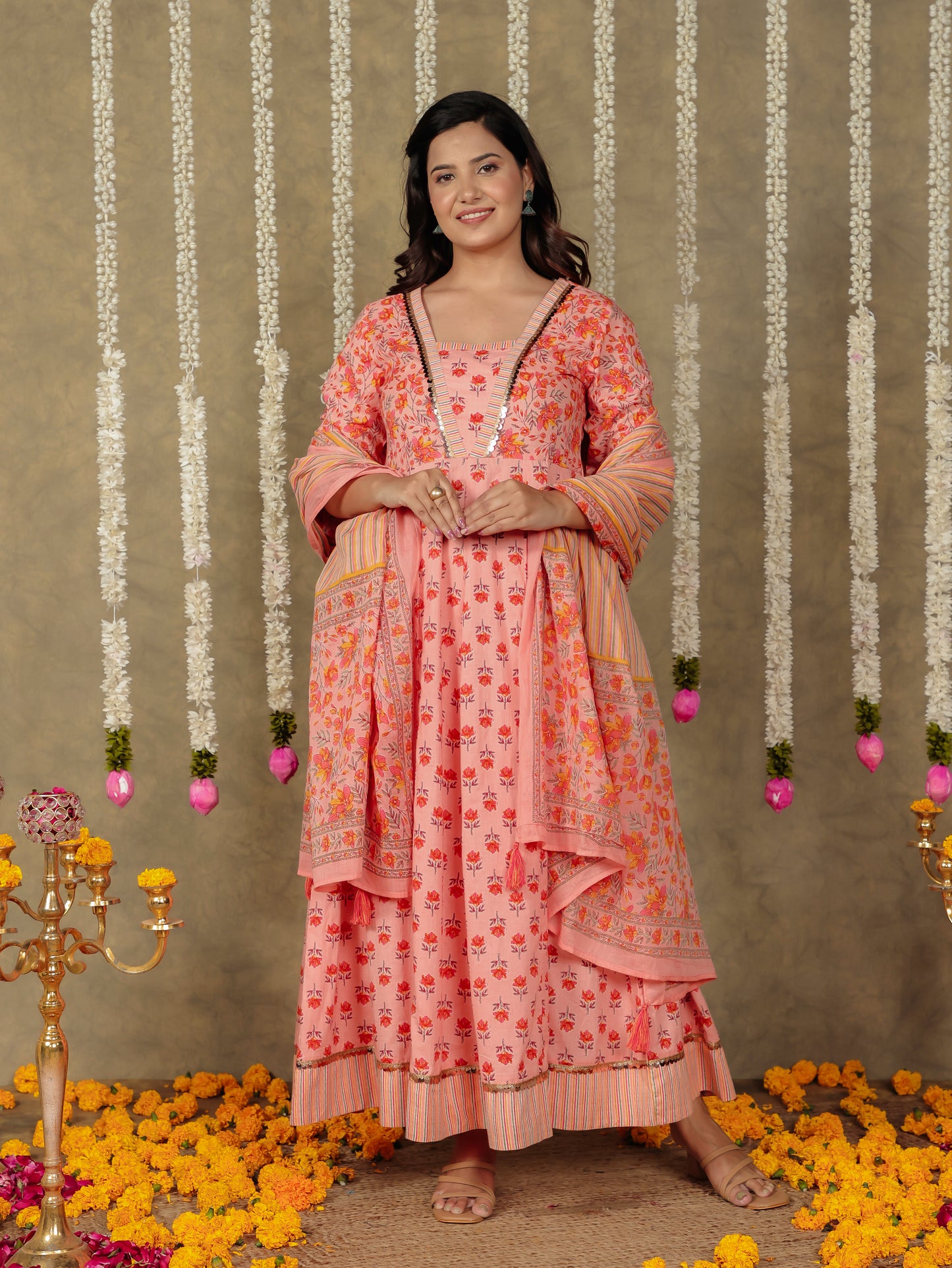 Voile Cotton Striped Peach Dupatta