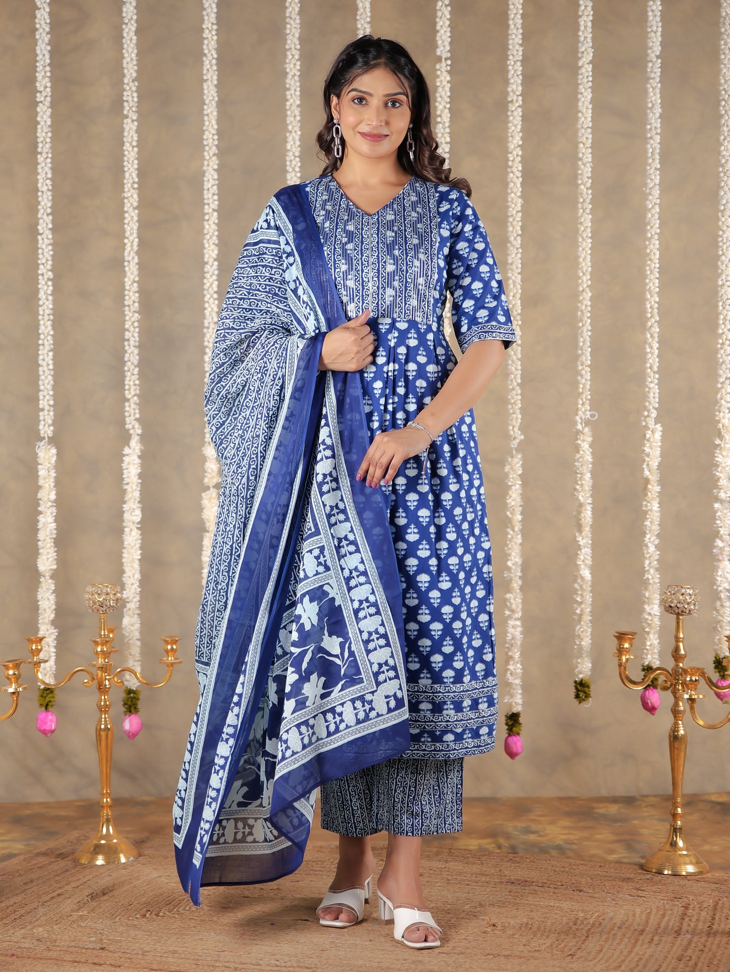 Voile Cotton Tribal Blue Dupatta