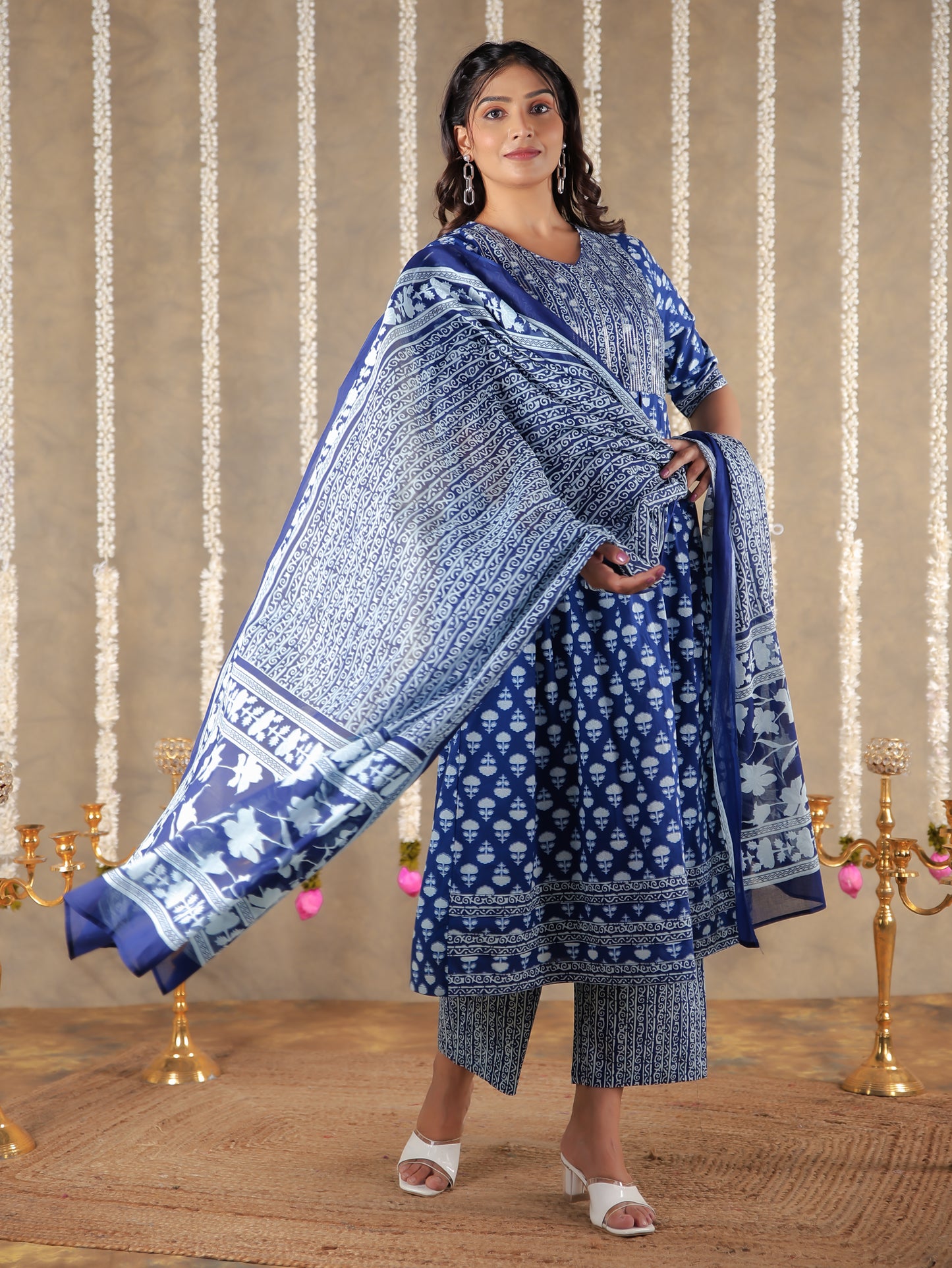 Voile Cotton Tribal Blue Dupatta