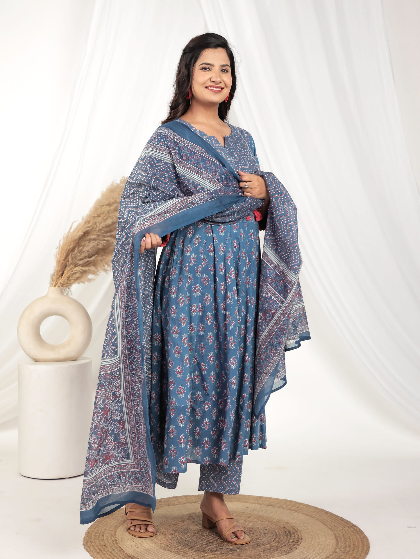 Voile Cotton Floral Blue Dupatta
