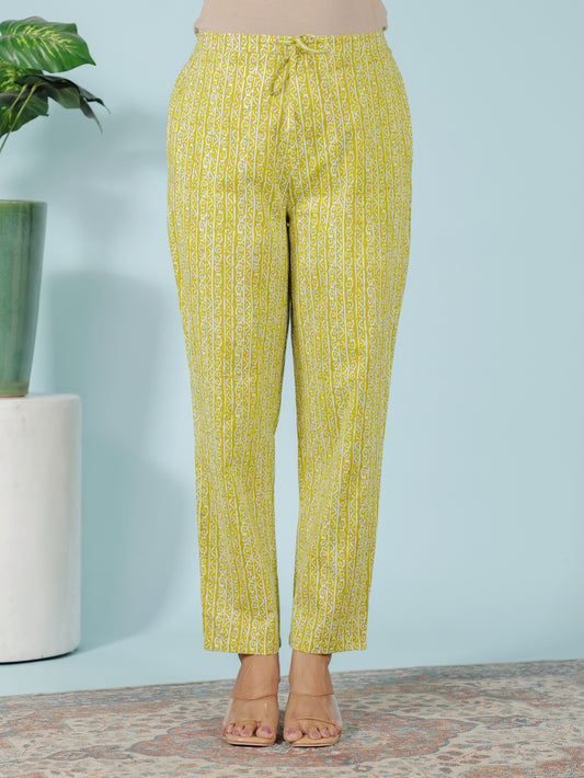 Soft Cotton Bandhani Green Tapered Trousers