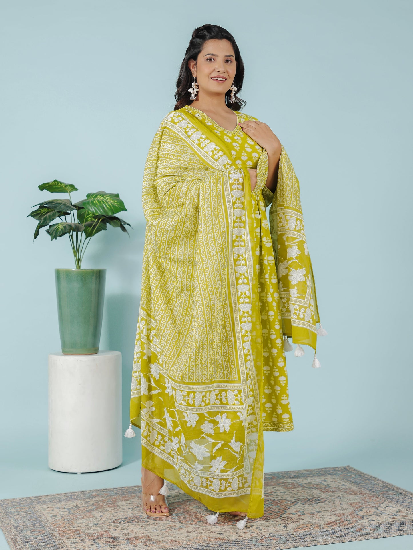 Cotton Voile Bandhani Green Dupatta