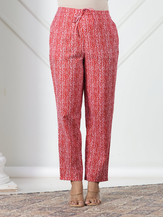 Soft Cotton Striped Red Tapered Trousers