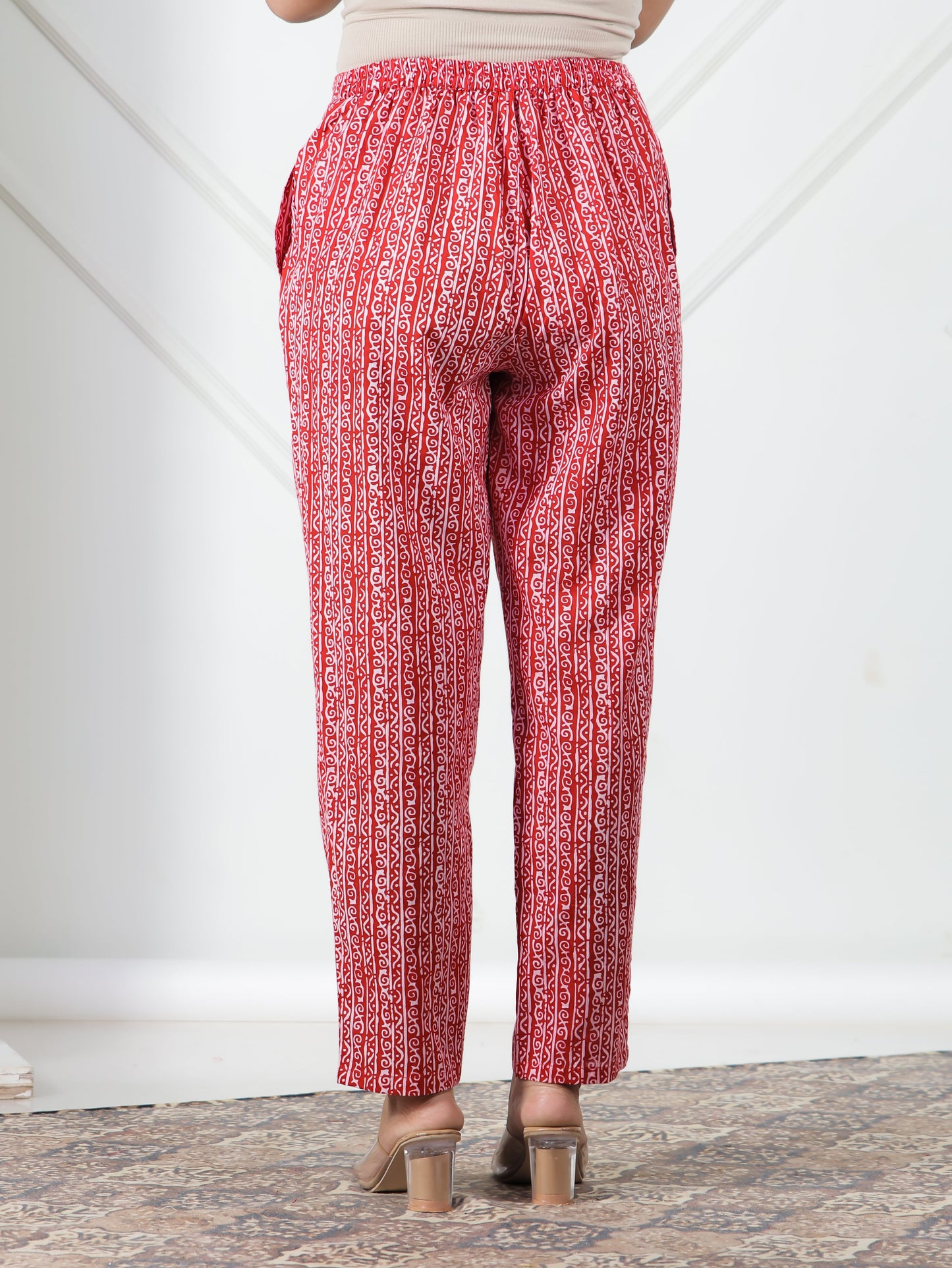 Soft Cotton Striped Red Tapered Trousers