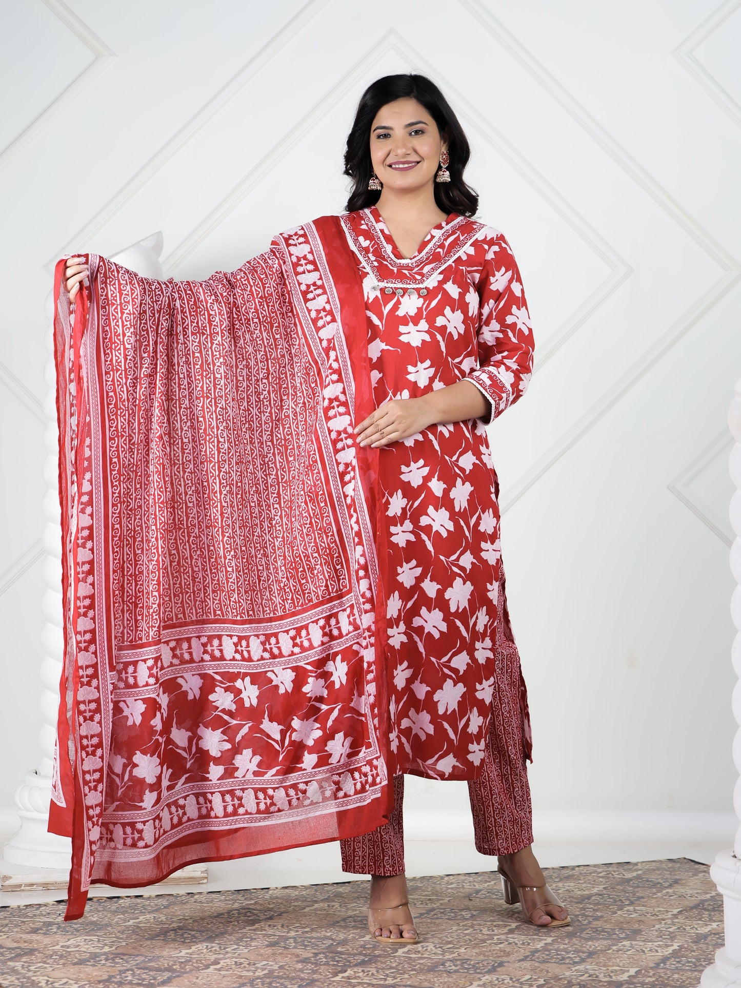 Cotton Voile Striped Red Dupatta