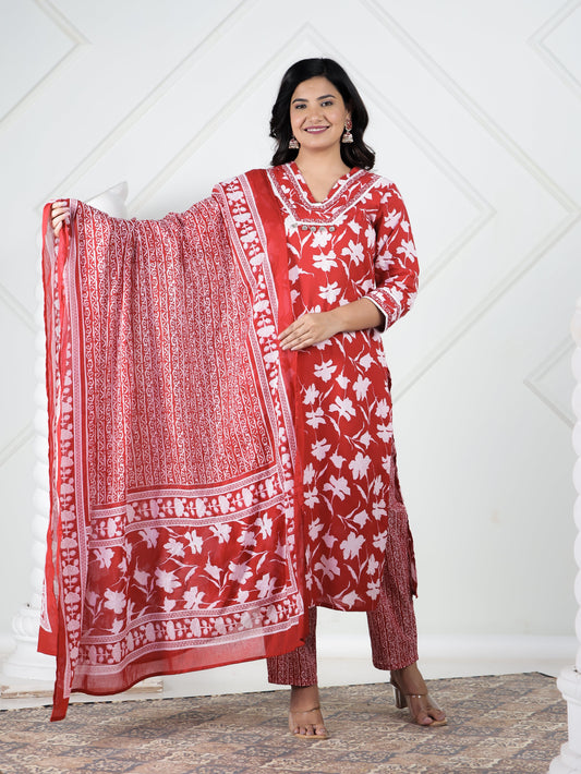 Cotton Voile Striped Red Dupatta