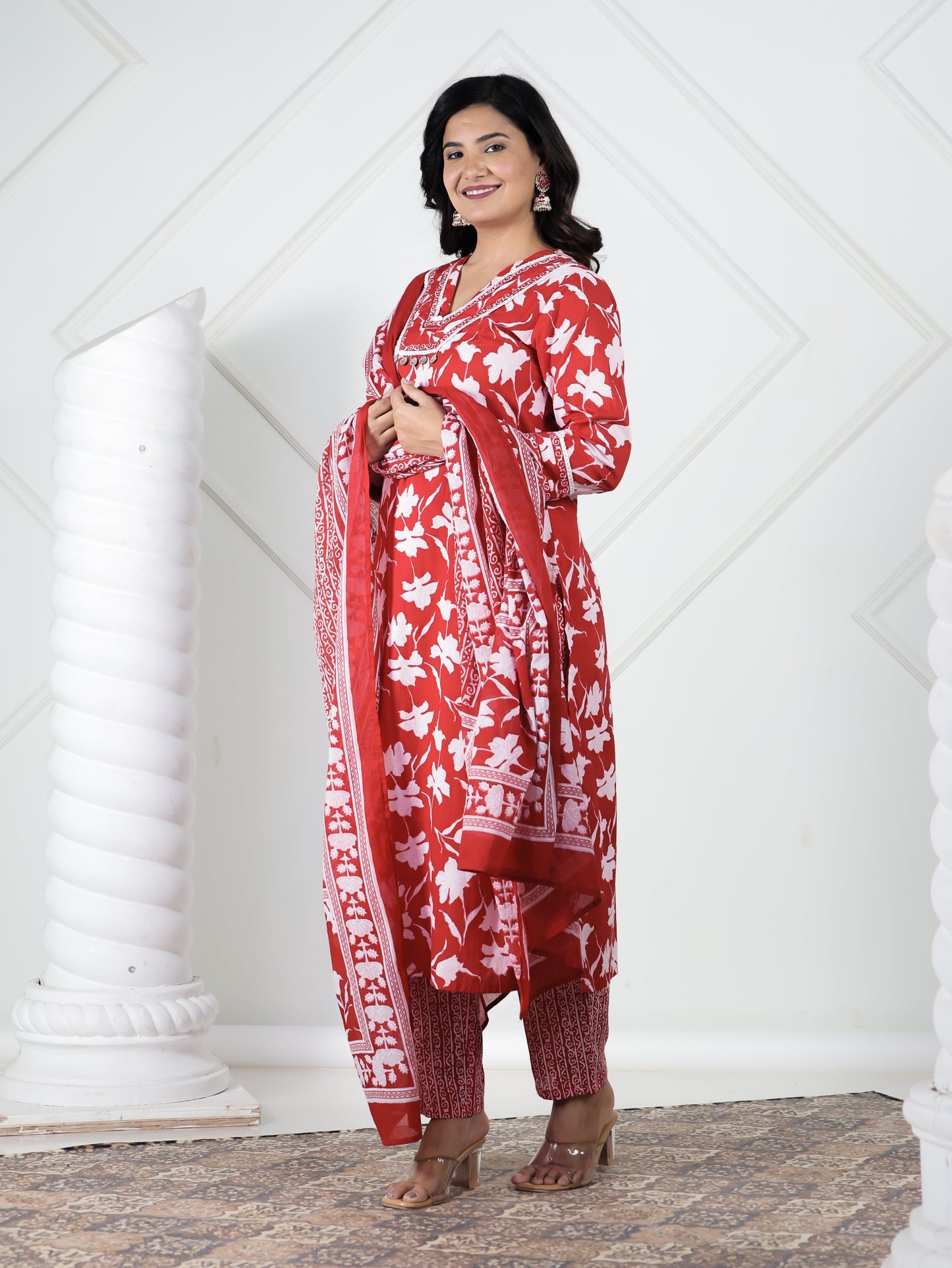 Cotton Voile Striped Red Dupatta
