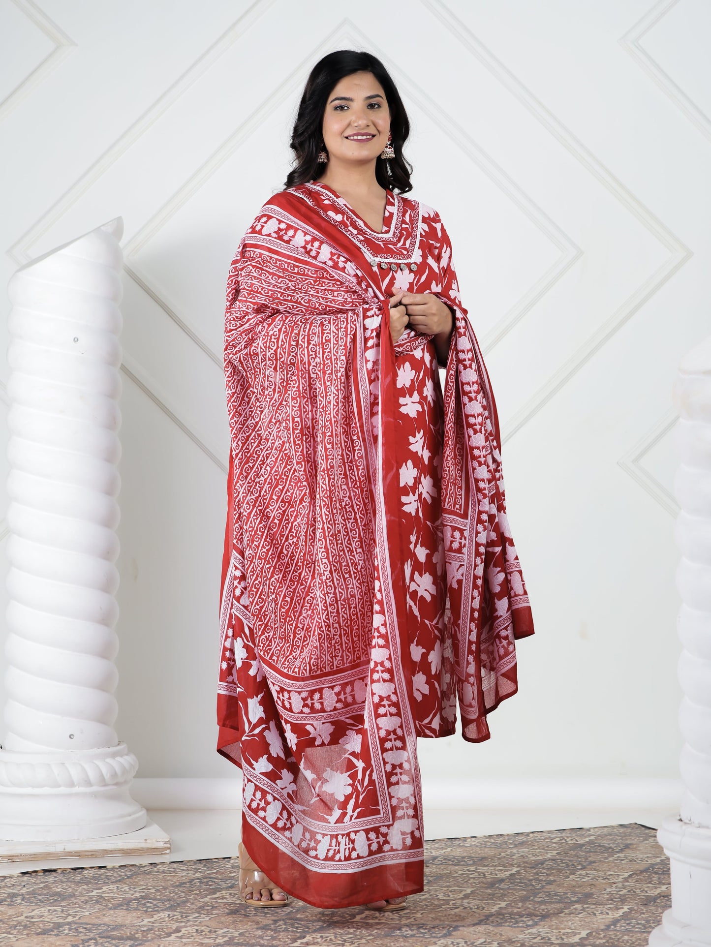 Cotton Voile Striped Red Dupatta