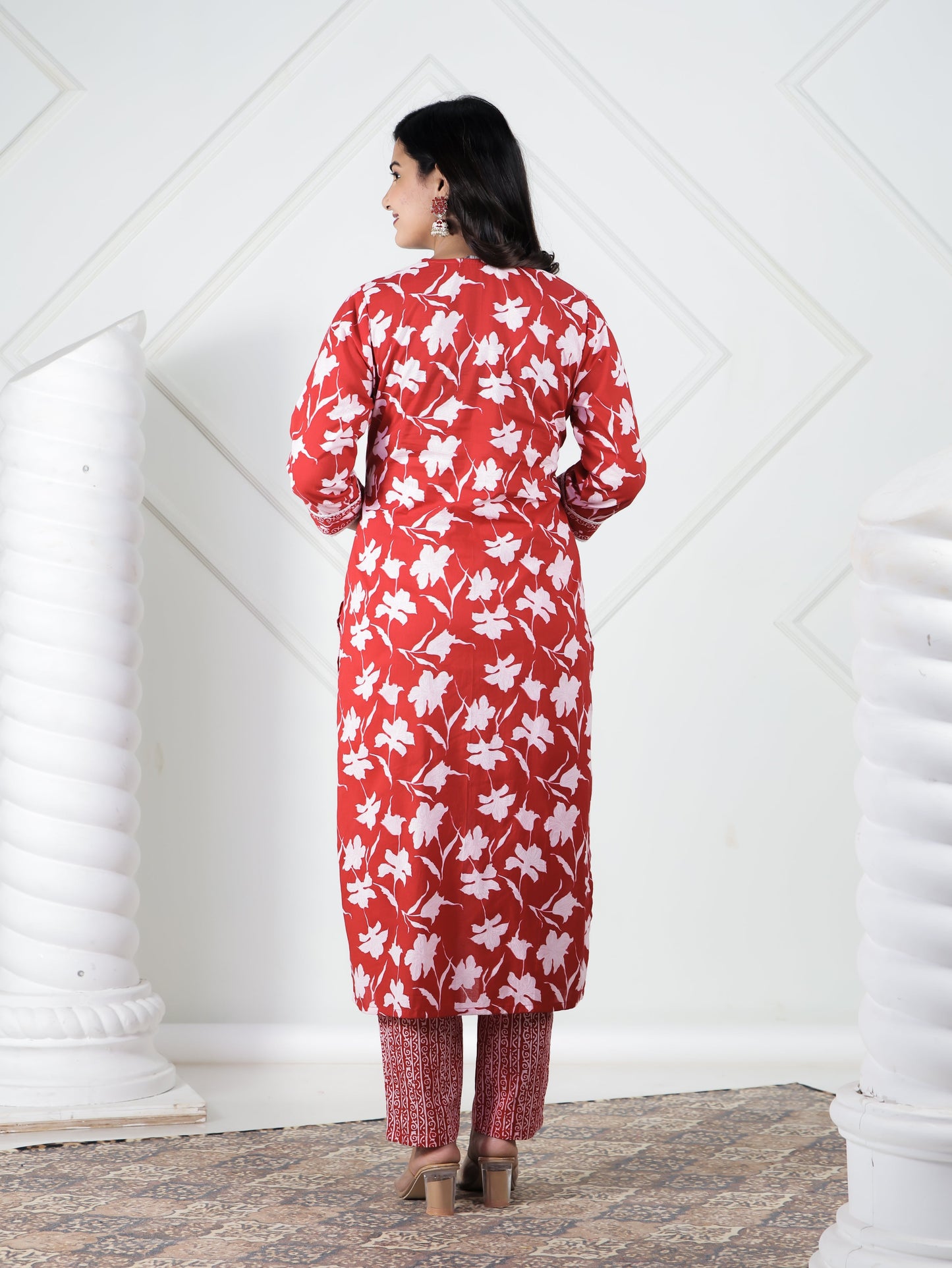 Soft Cotton Floral Straight Red Kurta