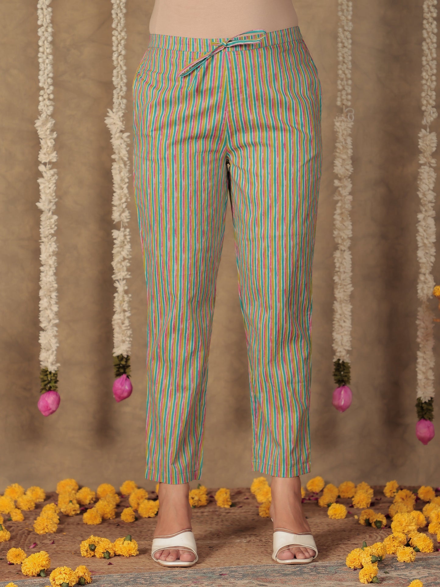 Soft Cotton Striped Blue Tapered Trousers