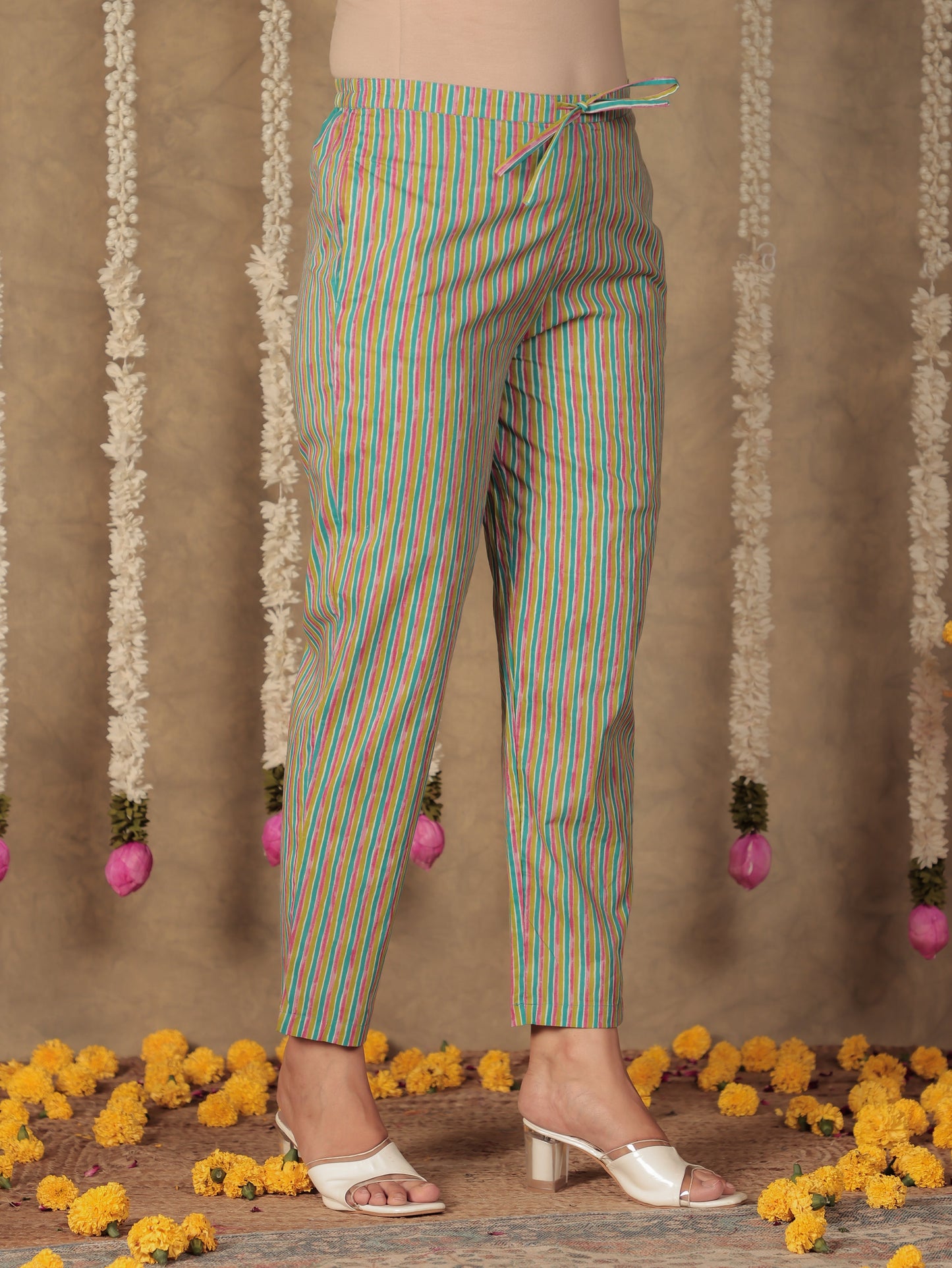 Soft Cotton Striped Blue Tapered Trousers