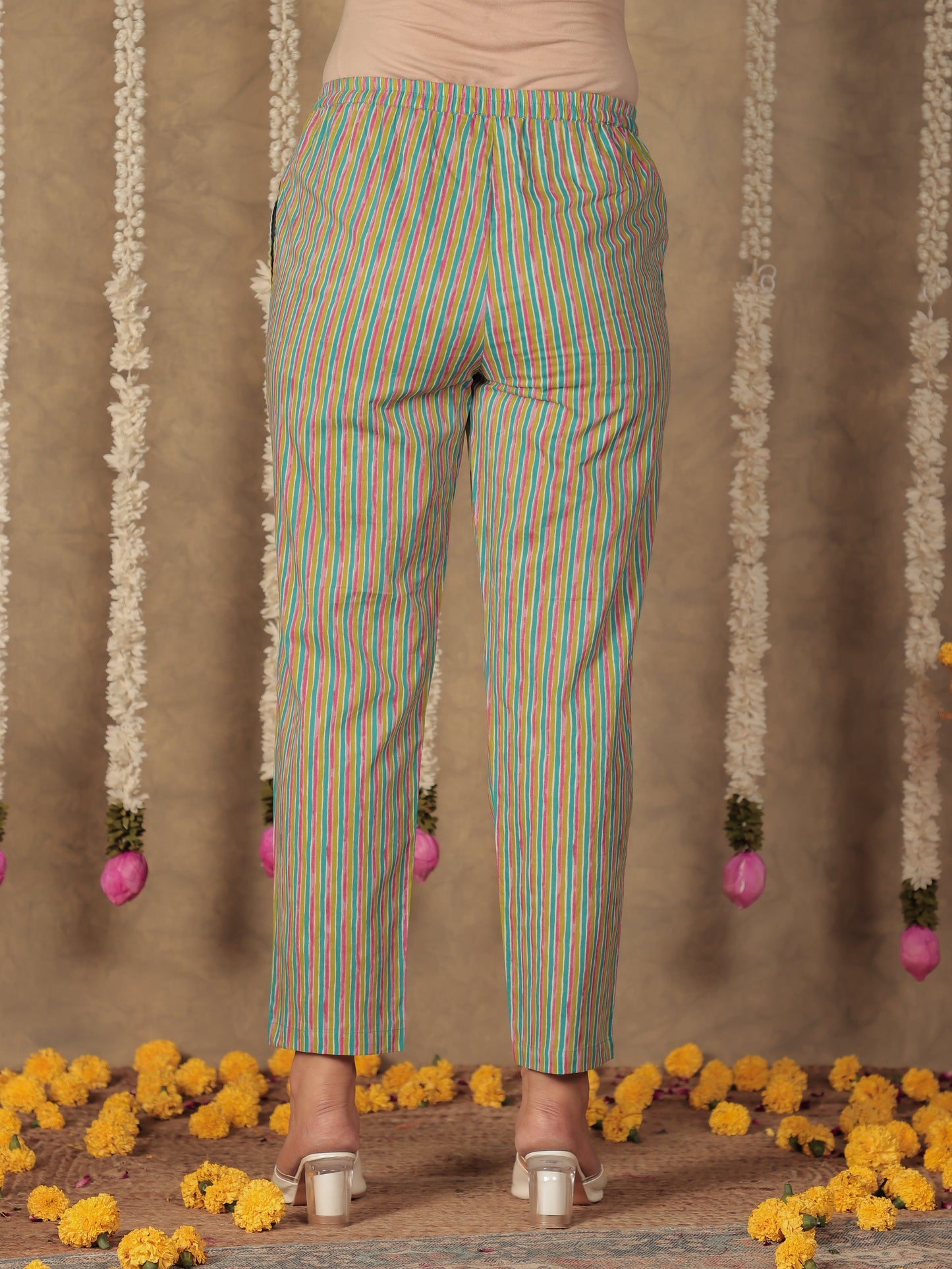 Soft Cotton Striped Blue Tapered Trousers
