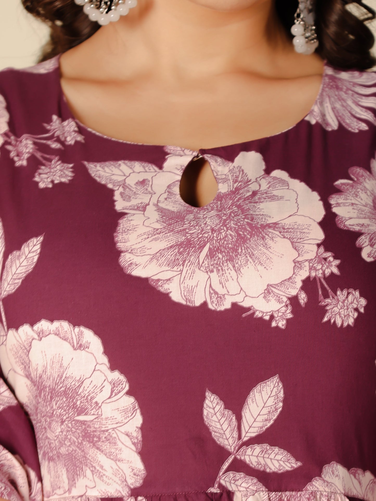 Soft Cotton Floral Flared Purple Dress